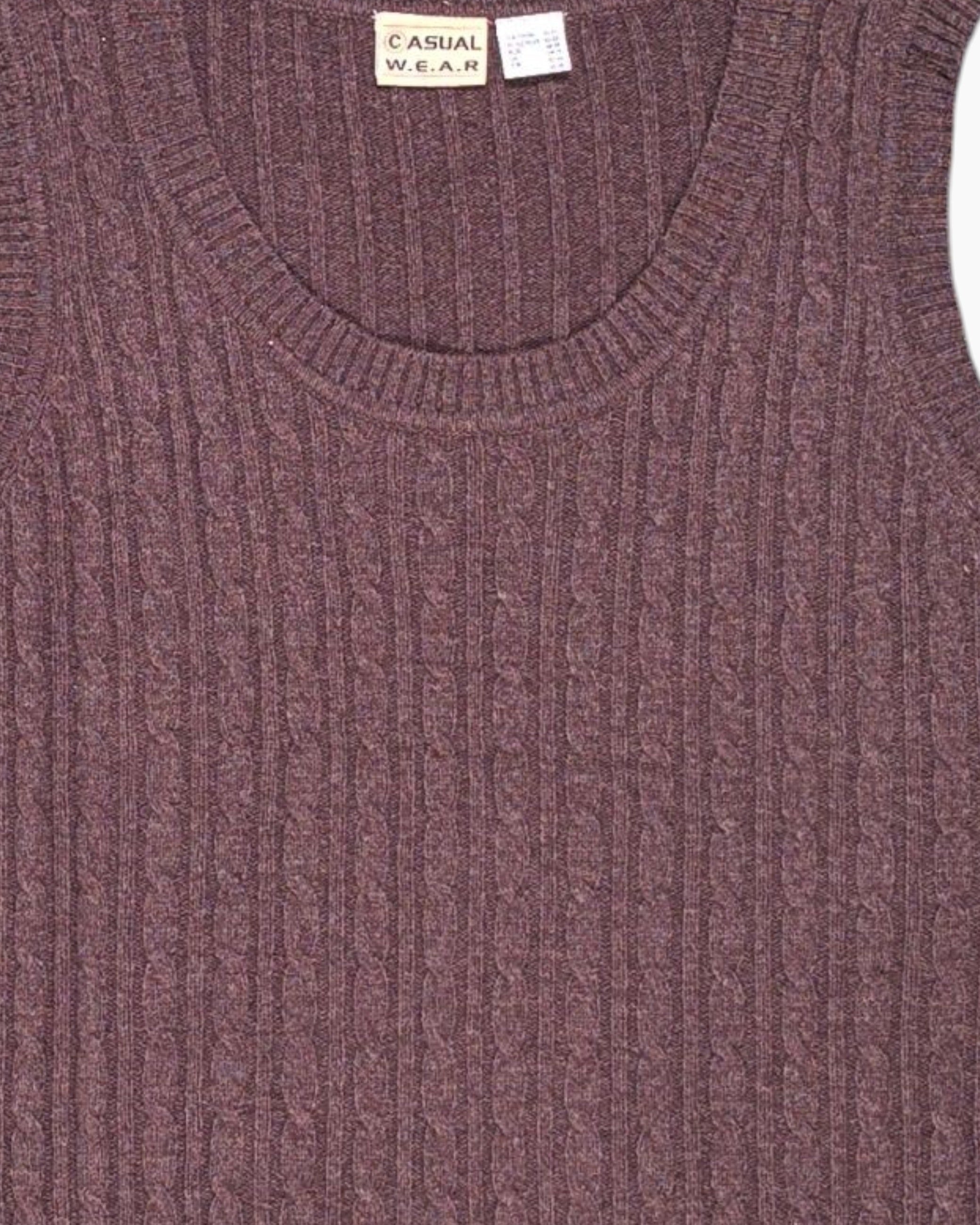 Front-detail-1 Vintage 80s/90s CASUAL WEAR Sleeveless Knit Top – Brown Rib Knit