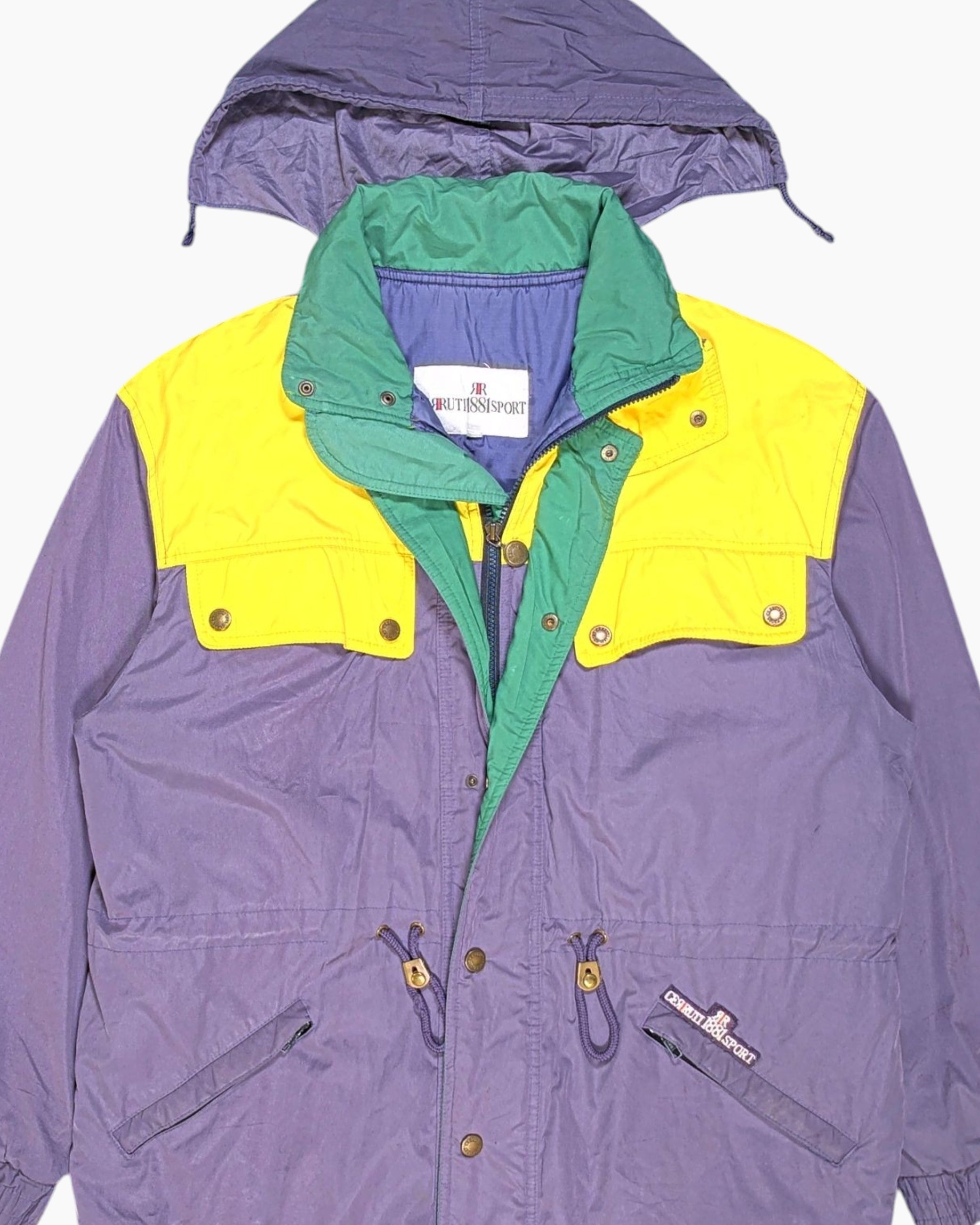 Front-detail-1 Vintage 80s/90s Cerruti 1881 Sport Hooded Anorak Jacket – Purple Colorblock