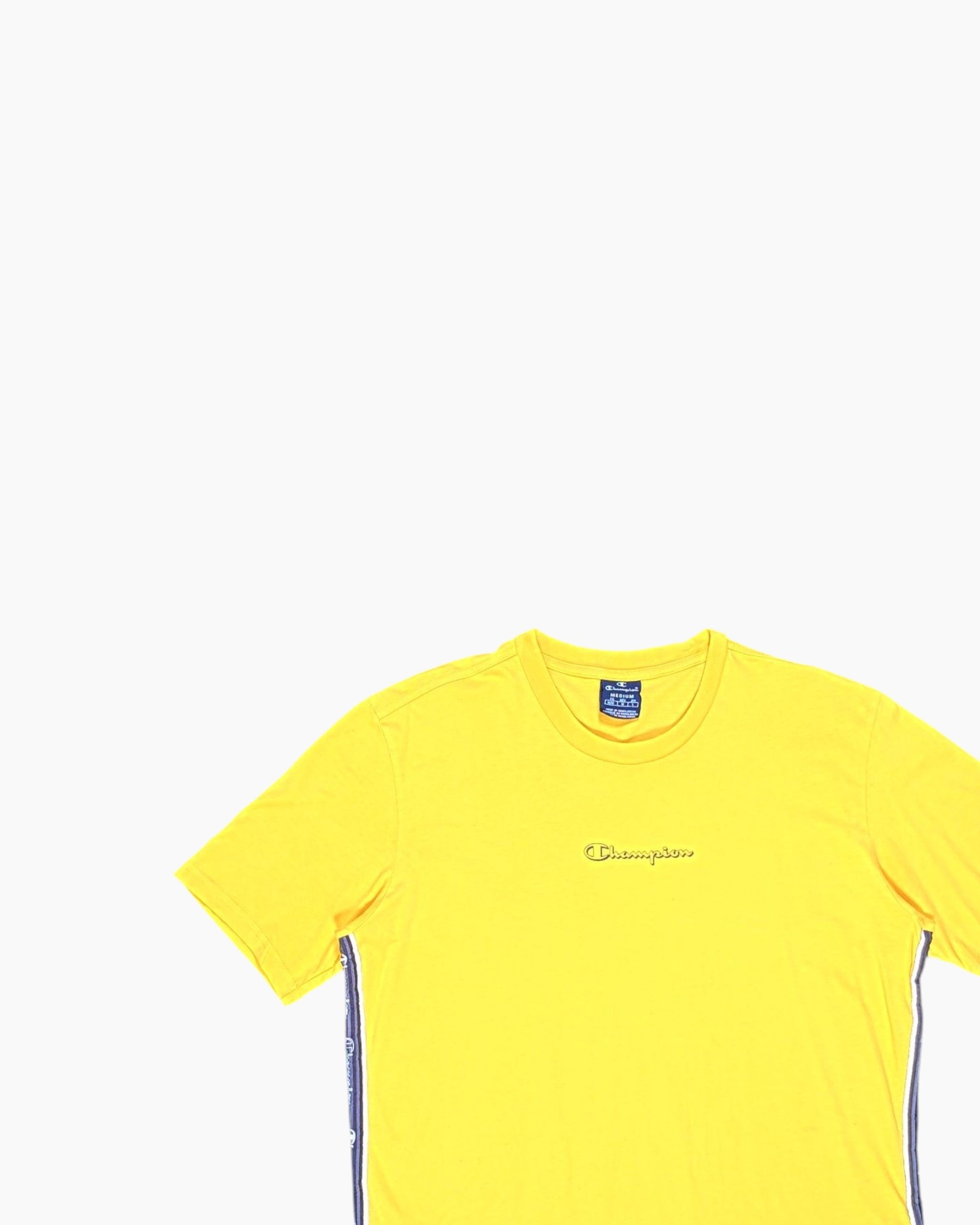 Front-detail-1 Pre-owned Champion Graphic T-Shirt – Yellow Embroidered Logos