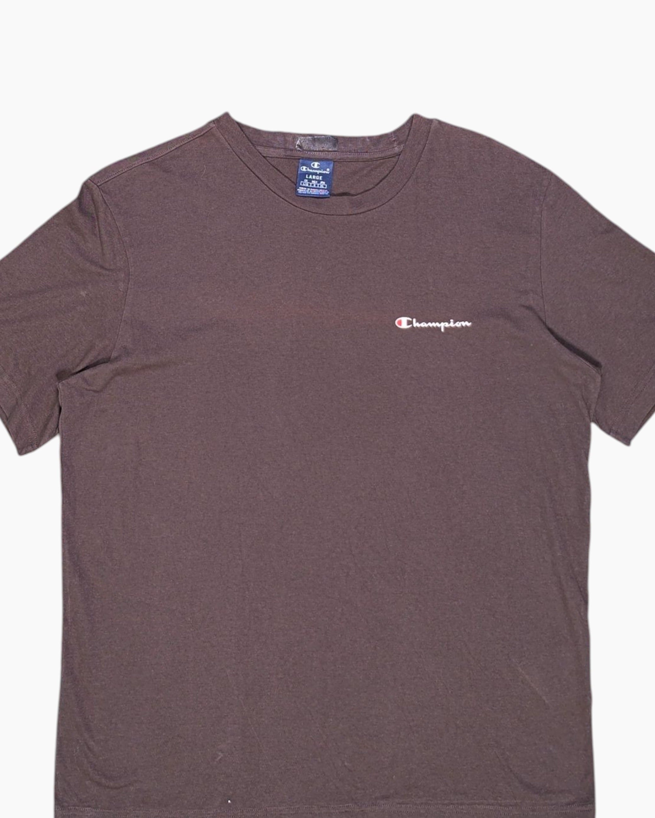 Front-detail-1 Pre-owned Champion Graphic T-Shirt – Brown Embroidered Logo