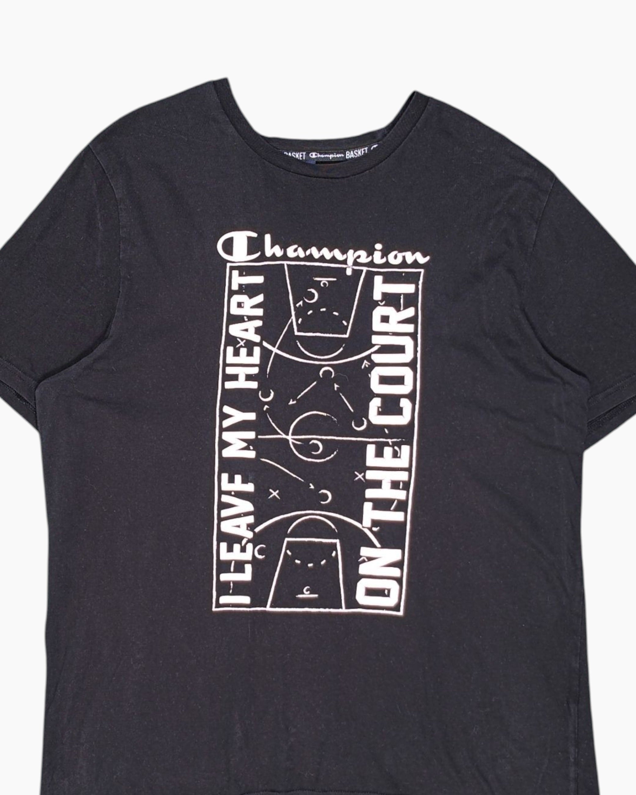 Front-detail-1 Pre-owned Champion Graphic T-Shirt – Black Screen Print (Unisex XL)
