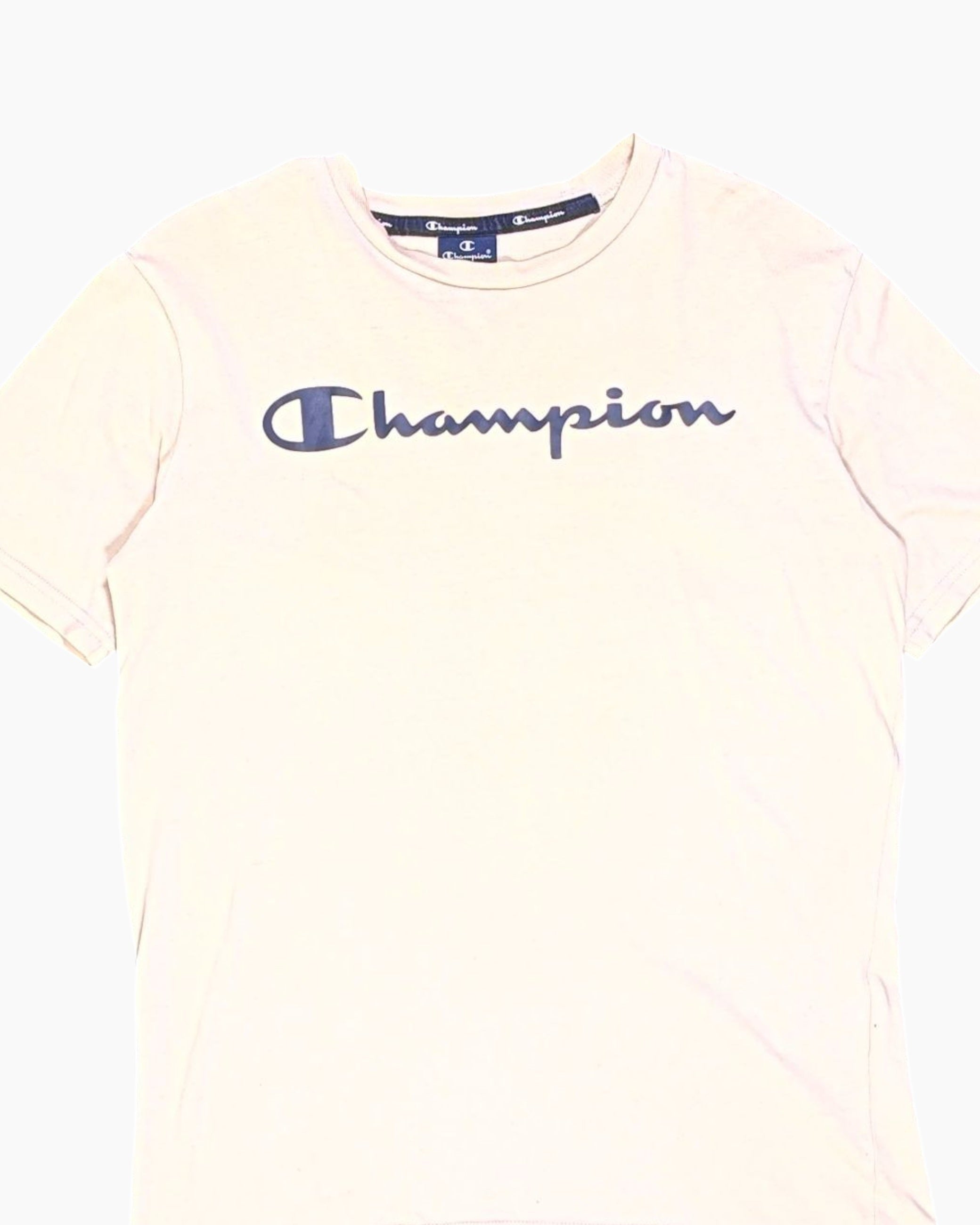 Front-detail-1 Pre-owned Champion Graphic T-Shirt – Cream Front Logo (SMALL)