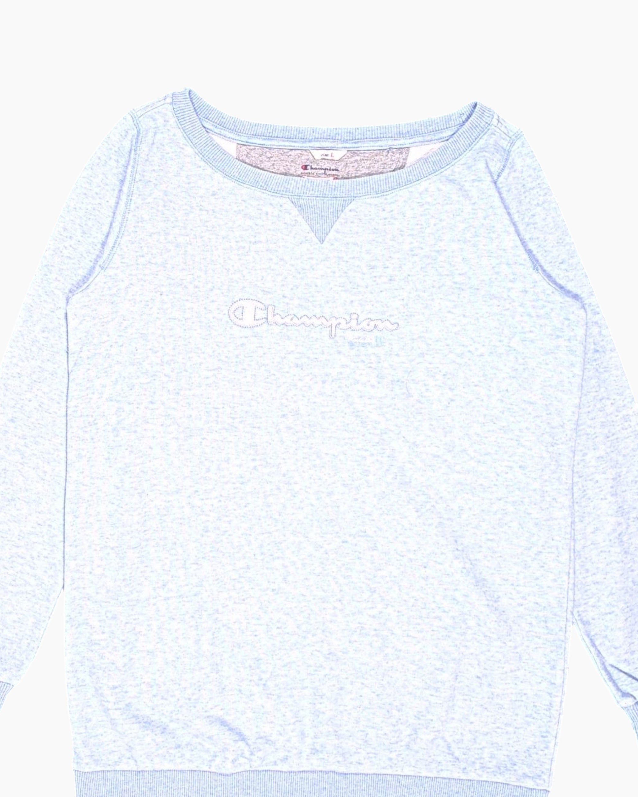 Front-detail-1 Pre-owned Champion Pullover Sweater – Gray Embroidered Logo