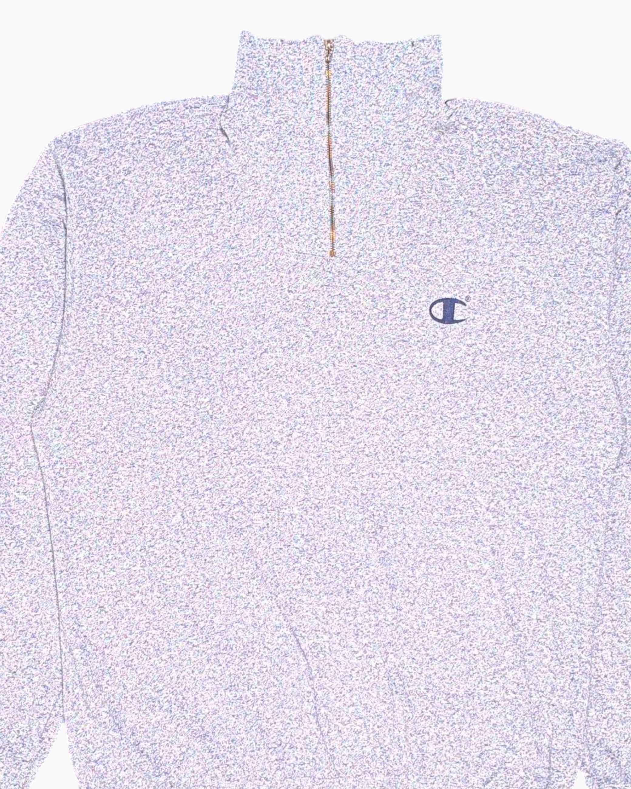 Front-detail-1 Vintage 90s/2000s Champion Pullover Sweatshirt – Gray striped logo tape