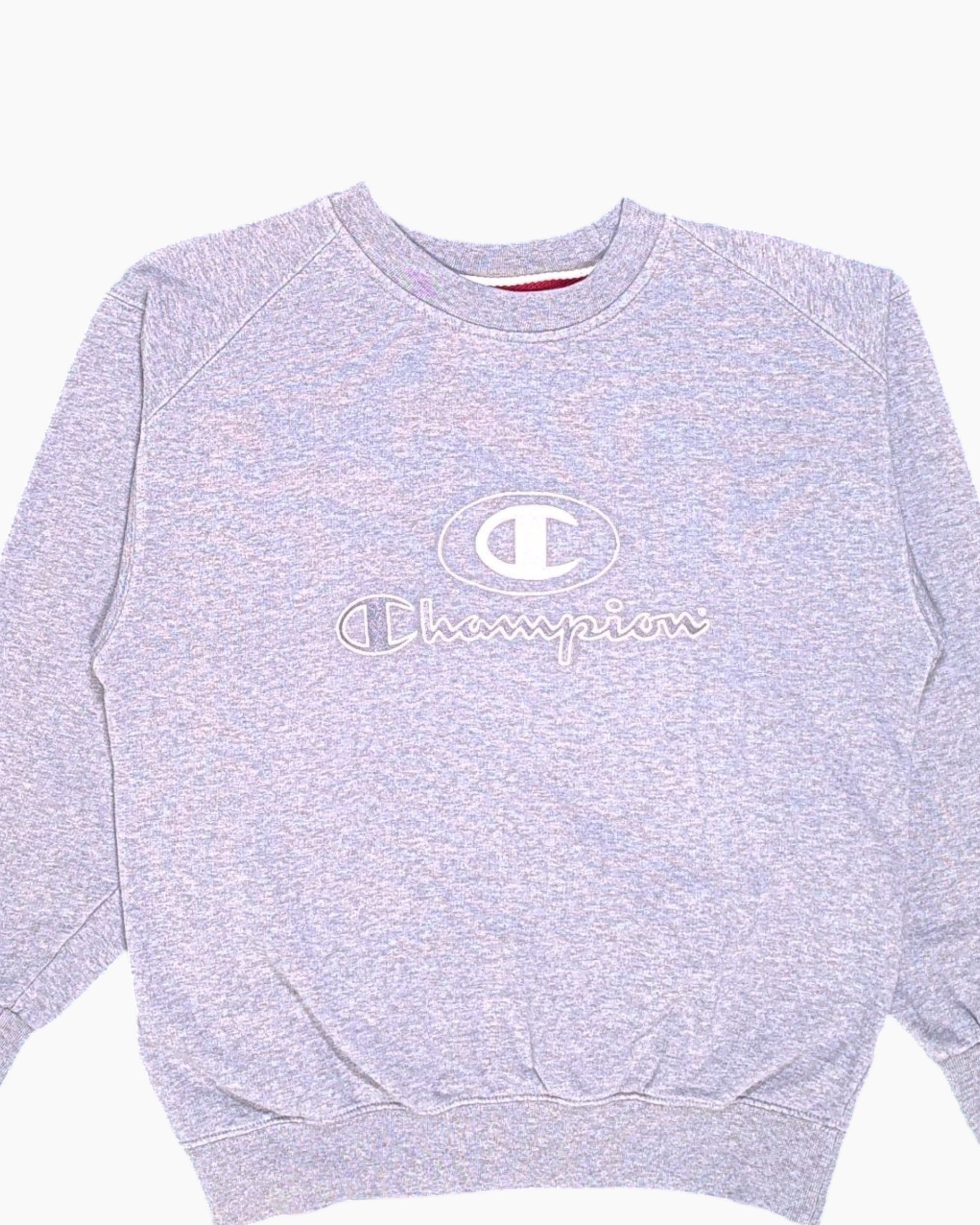 Front-detail-1 Pre-owned Champion Pullover Sweatshirt – Gray Crew Neck (Size S)