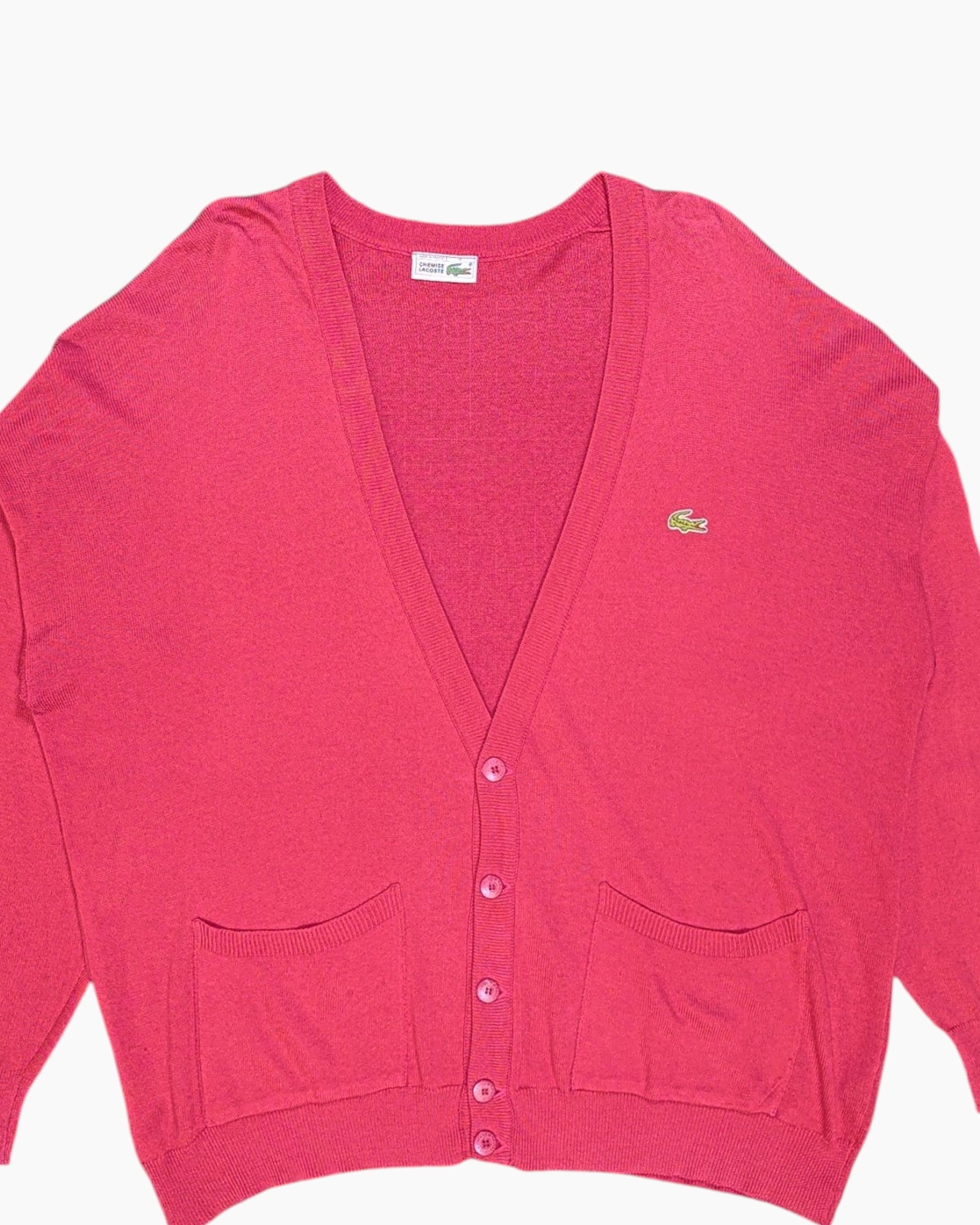 Front-detail-1 Vintage 80s Chemise Lacoste Cardigan – Pink Cropped V-neck