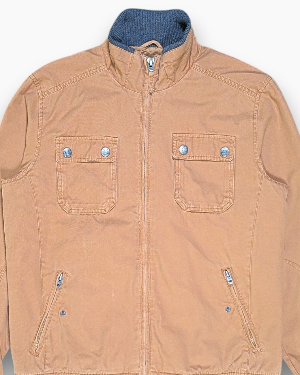 Front-detail-1 Pre-owned Clockhouse Bomber Jacket – Brown Ribbed Trim
