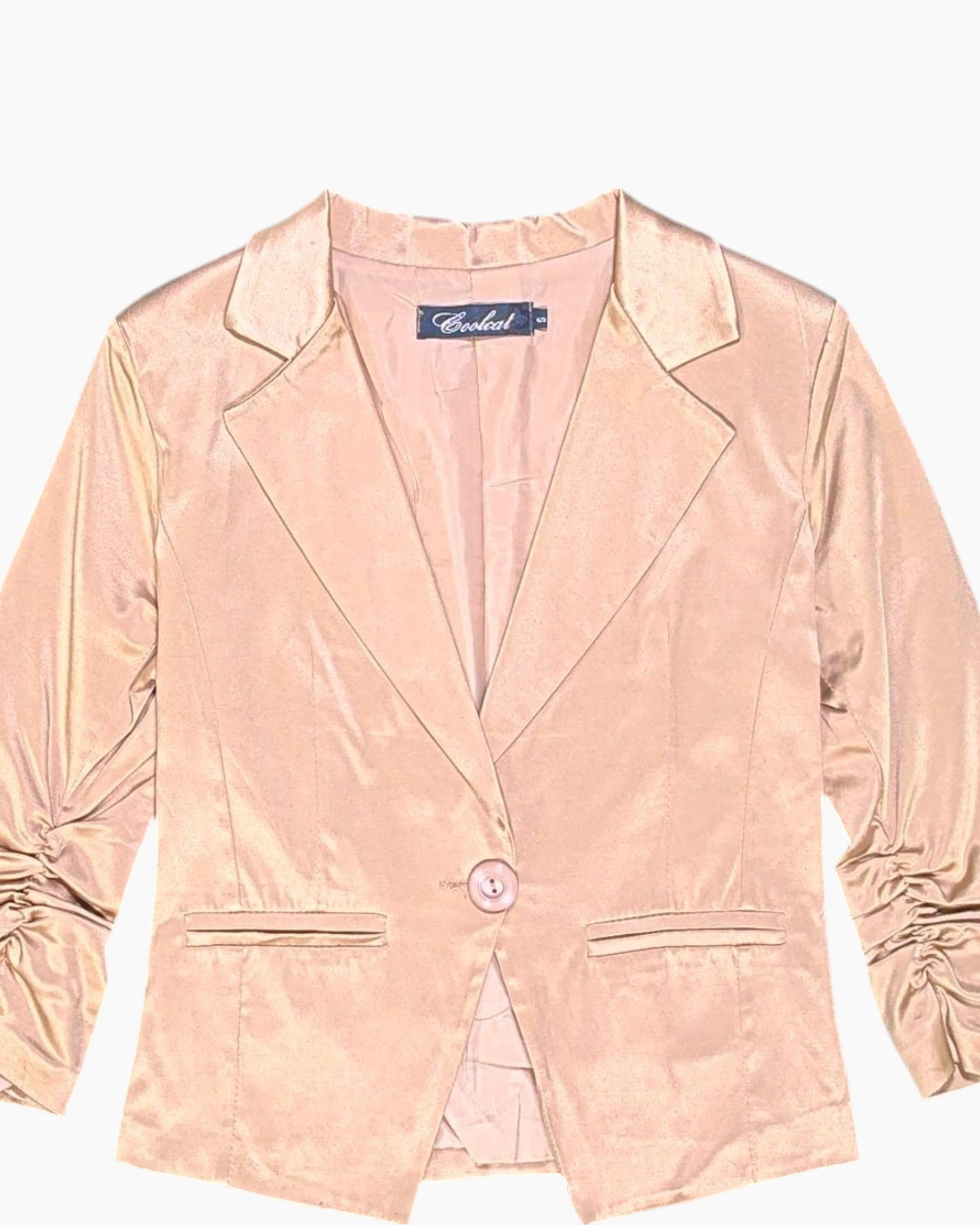 Front-detail-1 Vintage 80s/90s Coolcat Blazer – Beige Cropped Bolero