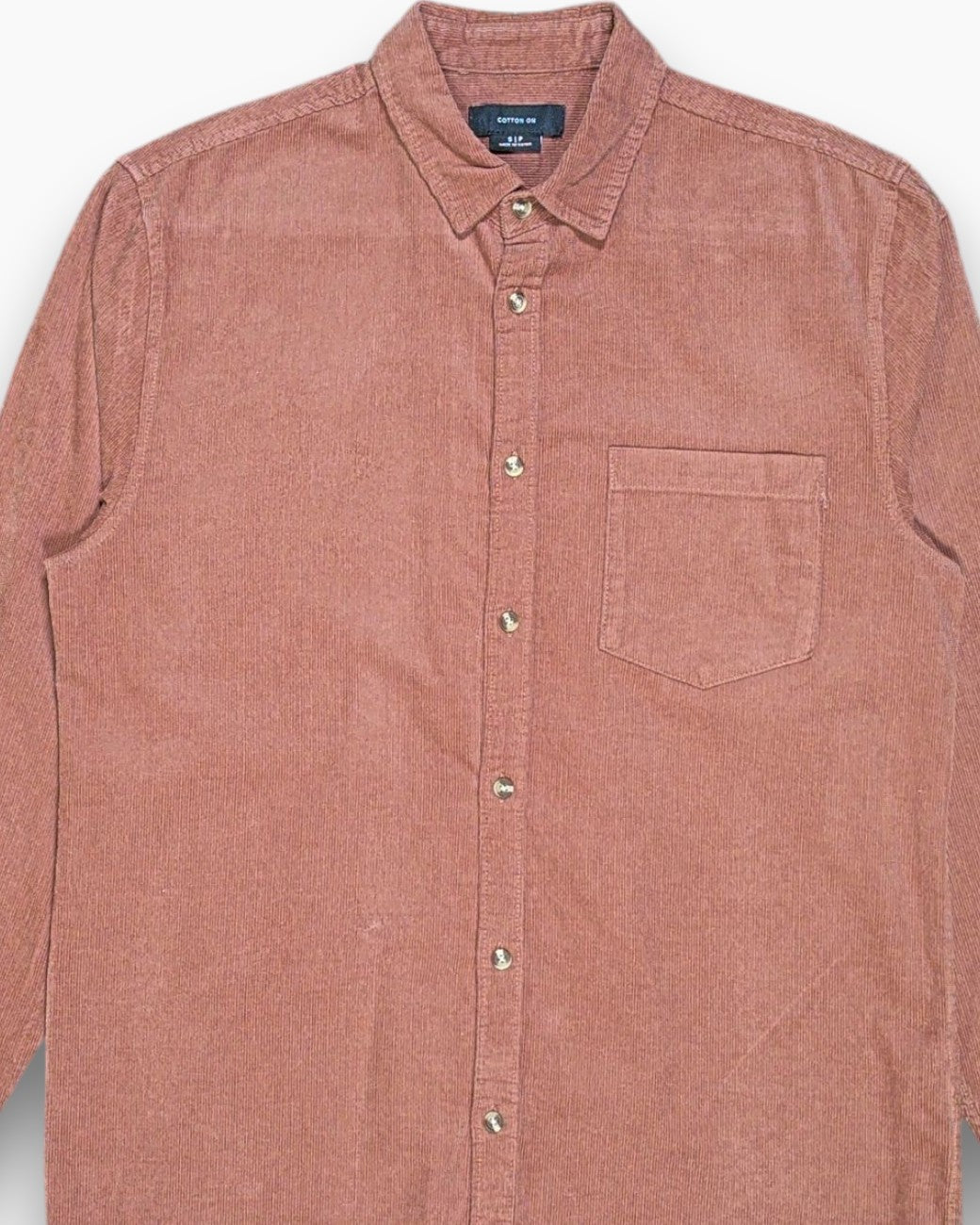 Front-detail-1 Pre-owned COTTON ON Button-Down Shirt – Brown Corduroy (Size S)