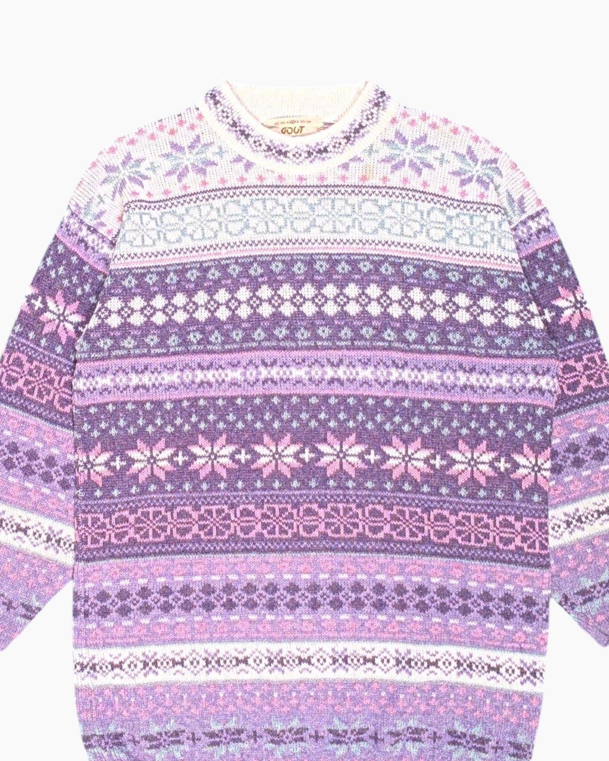 Front-detail-1 Vintage 80s/90s coutour vintage Pullover Sweater – Purple Fair Isle