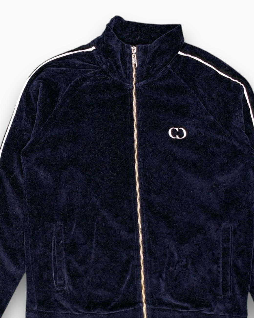 Front-detail-1 Pre-owned CRIMINAL DAMAGE Track Jacket – Navy with Contrast Piping