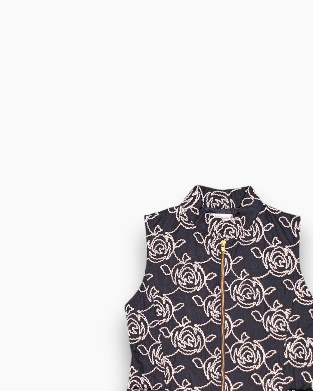 Front-detail-1 Pre-owned Dasca Sleeveless Top – Black Quilted Lining