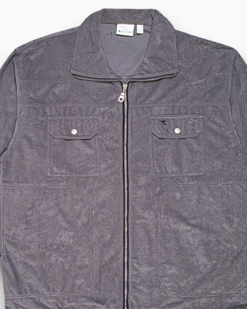 Front-detail-1 Vintage 90s/2000s DIADORA Hooded Zip Jacket – Gray Microfiber