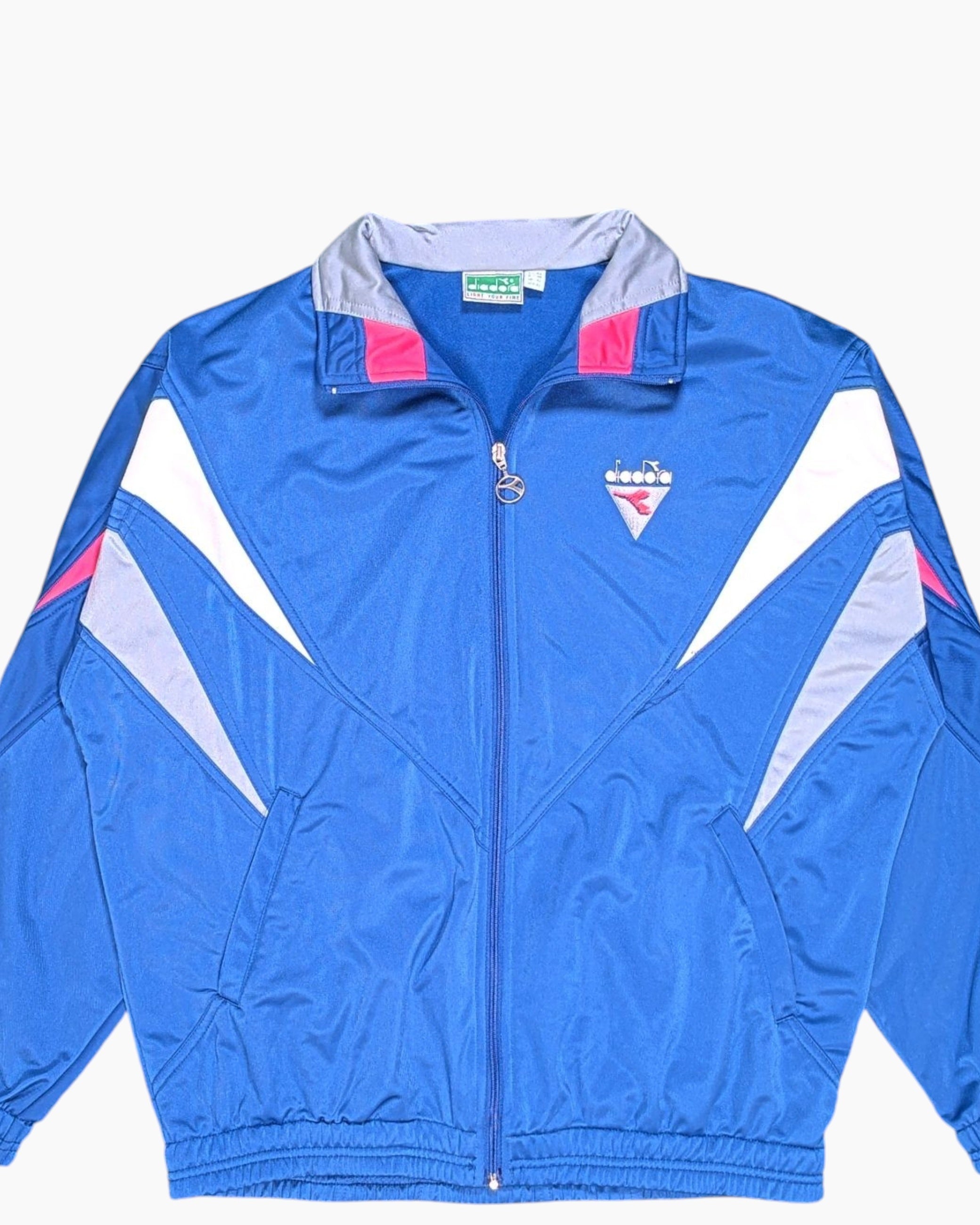Front-detail-1 Vintage 90s Diadora Track Jacket – Blue Color‑block Panels