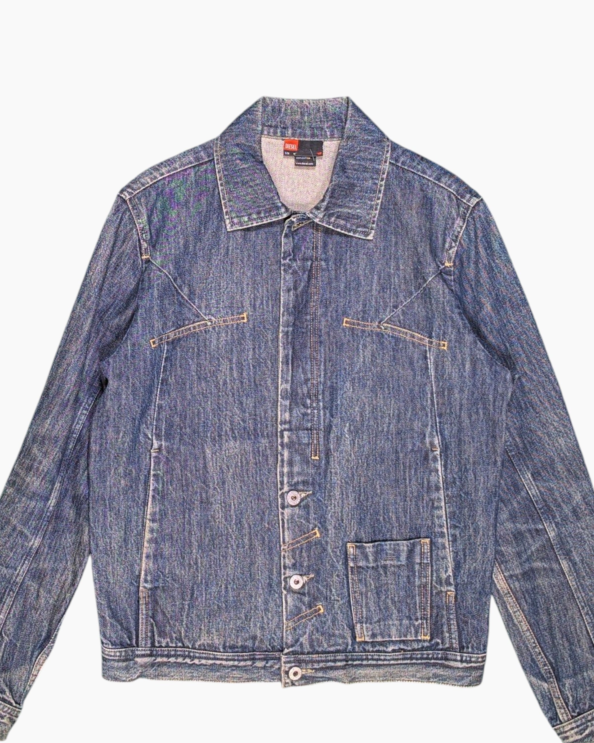Front-detail-1 Vintage Y2K DIESEL Denim Jacket – Stonewashed Mid-Blue