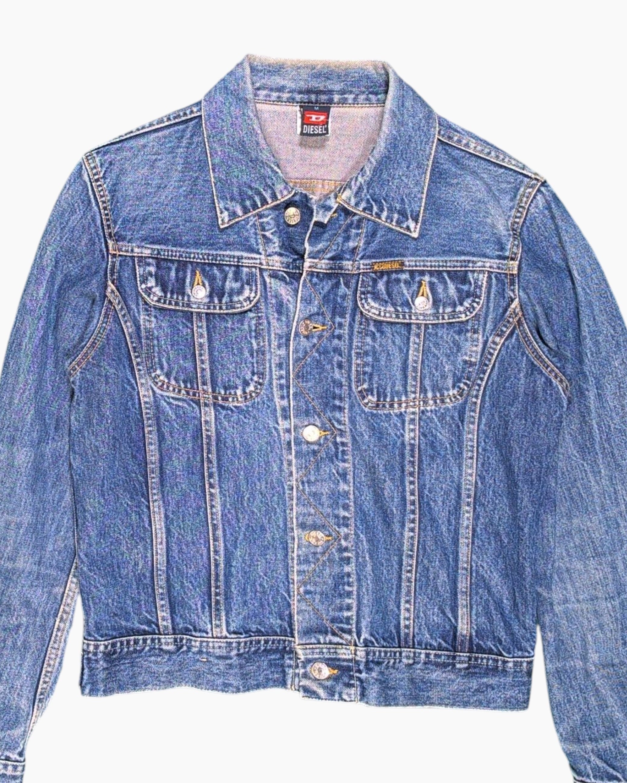 Front-detail-1 Vintage 80s/90s DIESEL Denim Jacket – Blue Stonewash Trucker