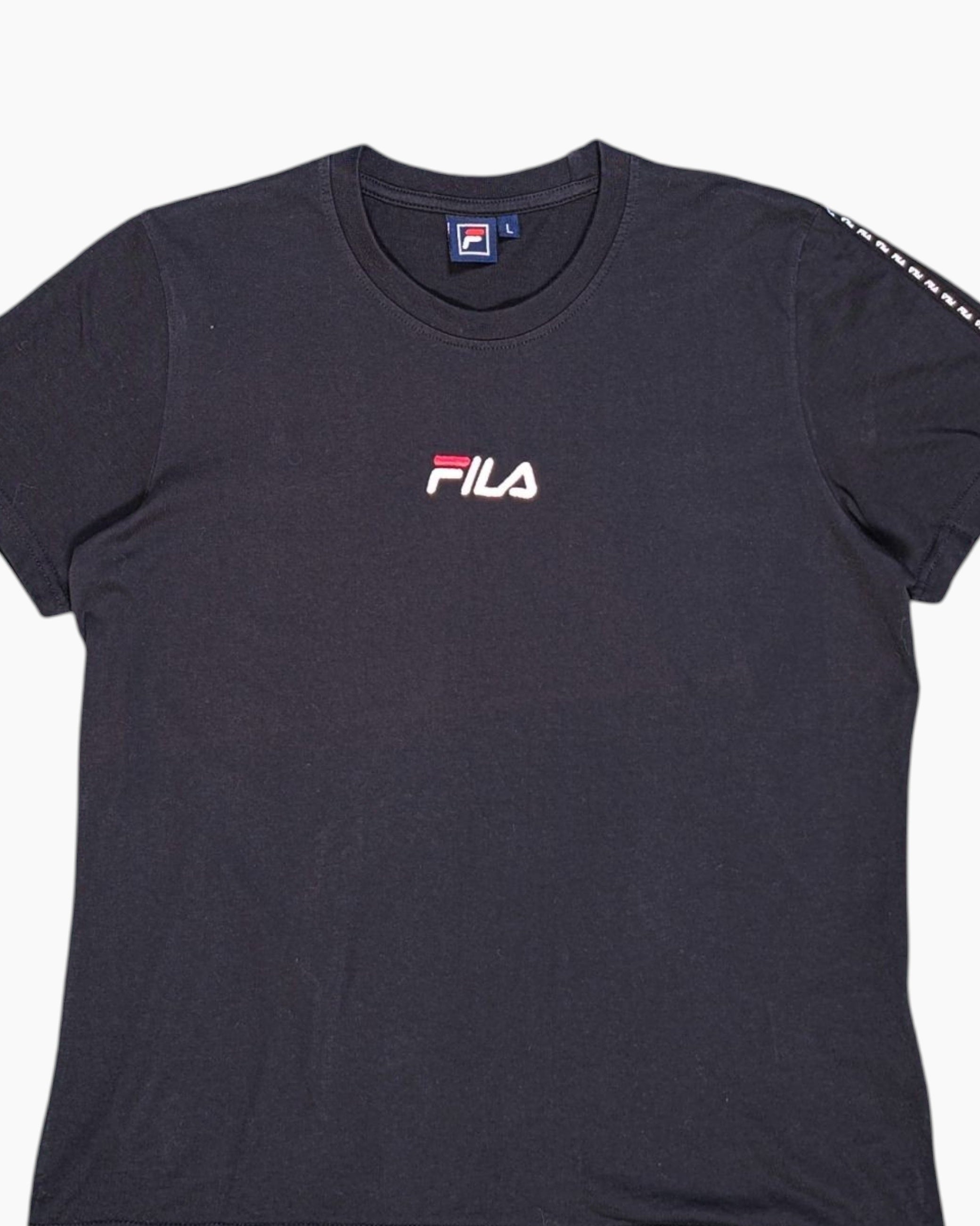 Front-detail-1 Pre-owned FILA Graphic T-Shirt – Black F-box Chest Logo