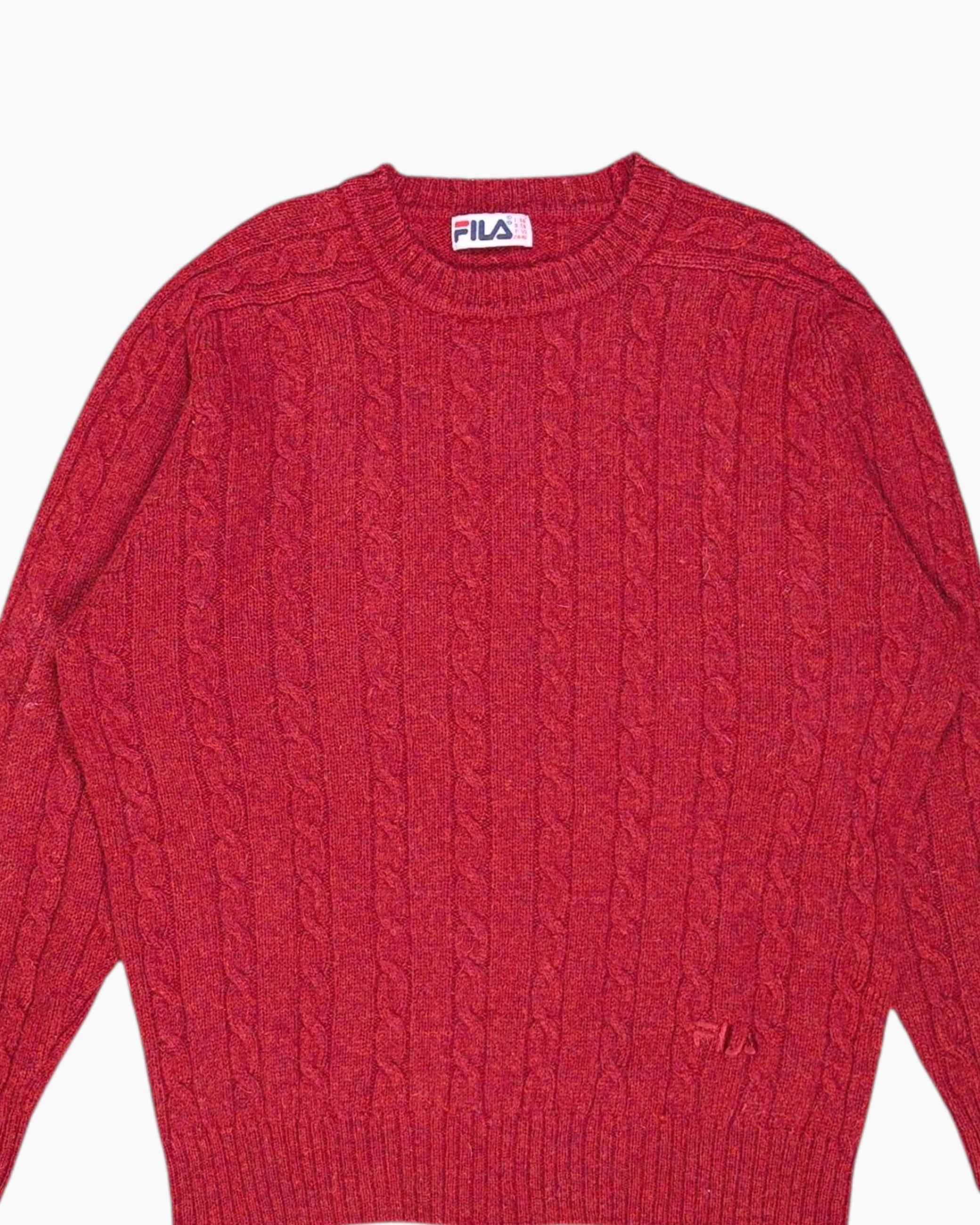 Front-detail-1 Vintage 80s/90s FILA Pullover Sweater – Red Cable Knit