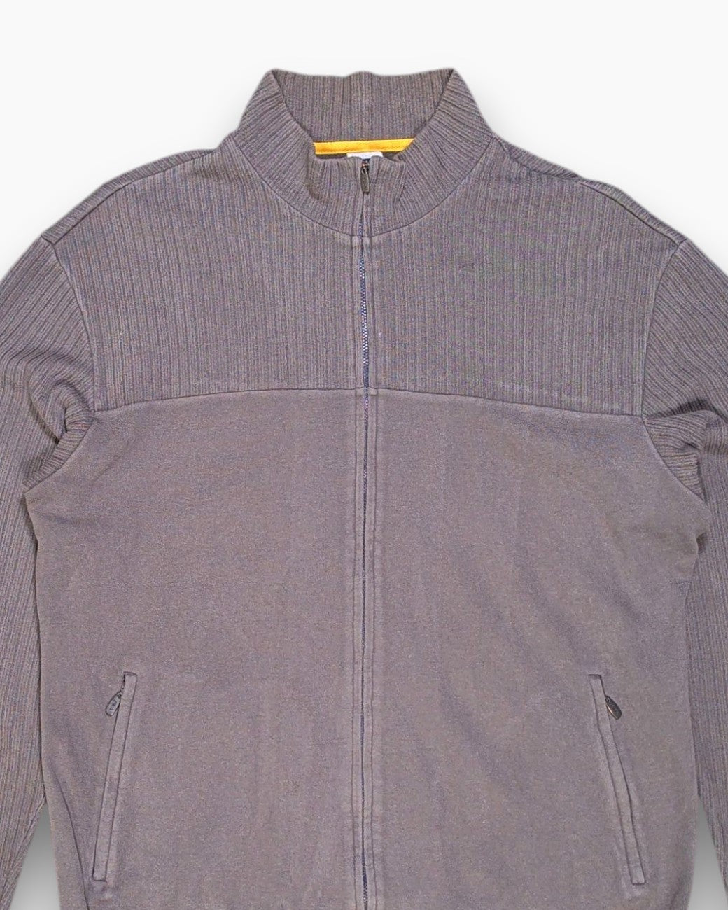 Front-detail-1 Pre-owned FILA Zip-up Sweater – Brown Ribbed Panels