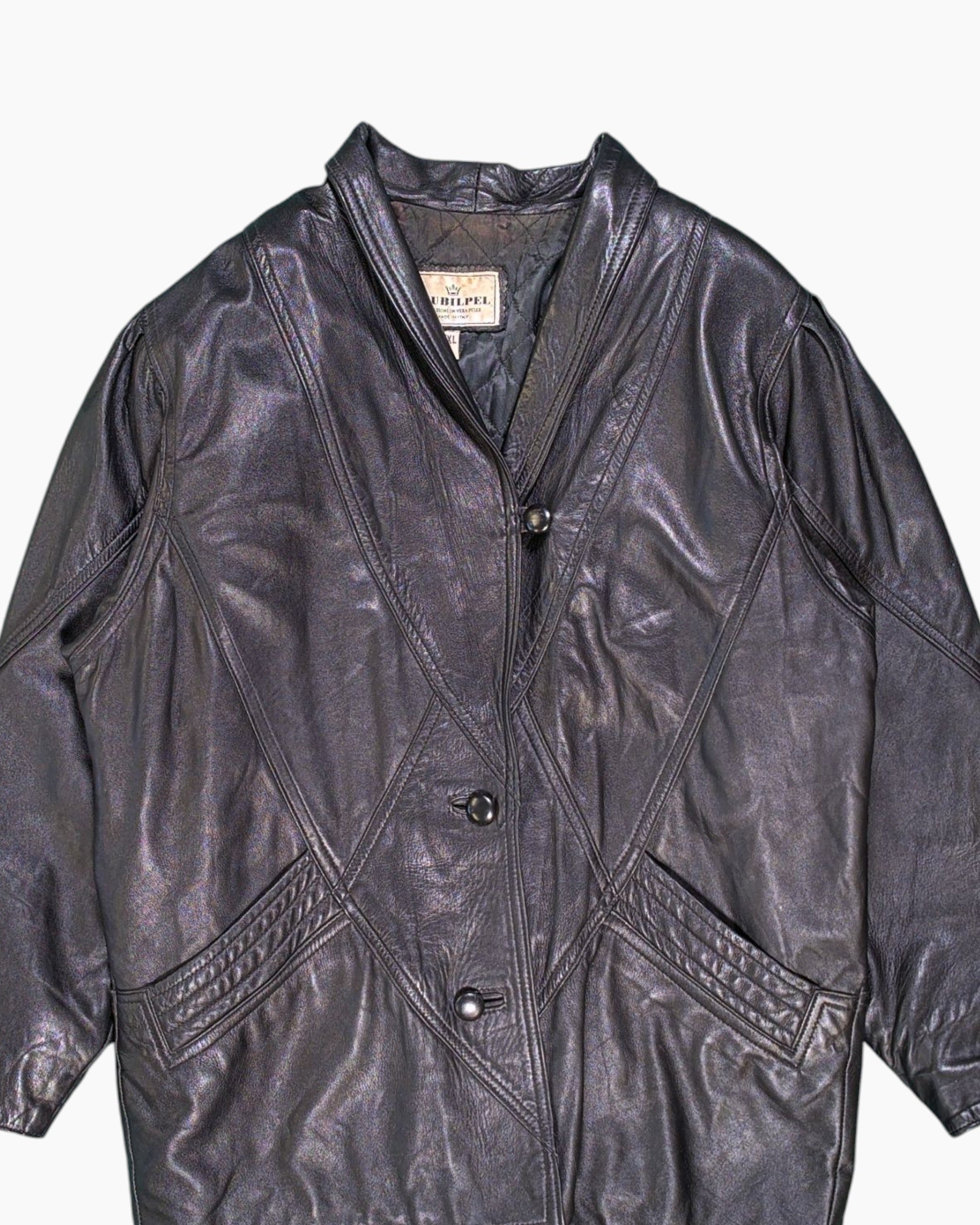 Front-detail-1 Vintage 80s GIUBILPEL Leather Jacket – Black Cropped Blouson