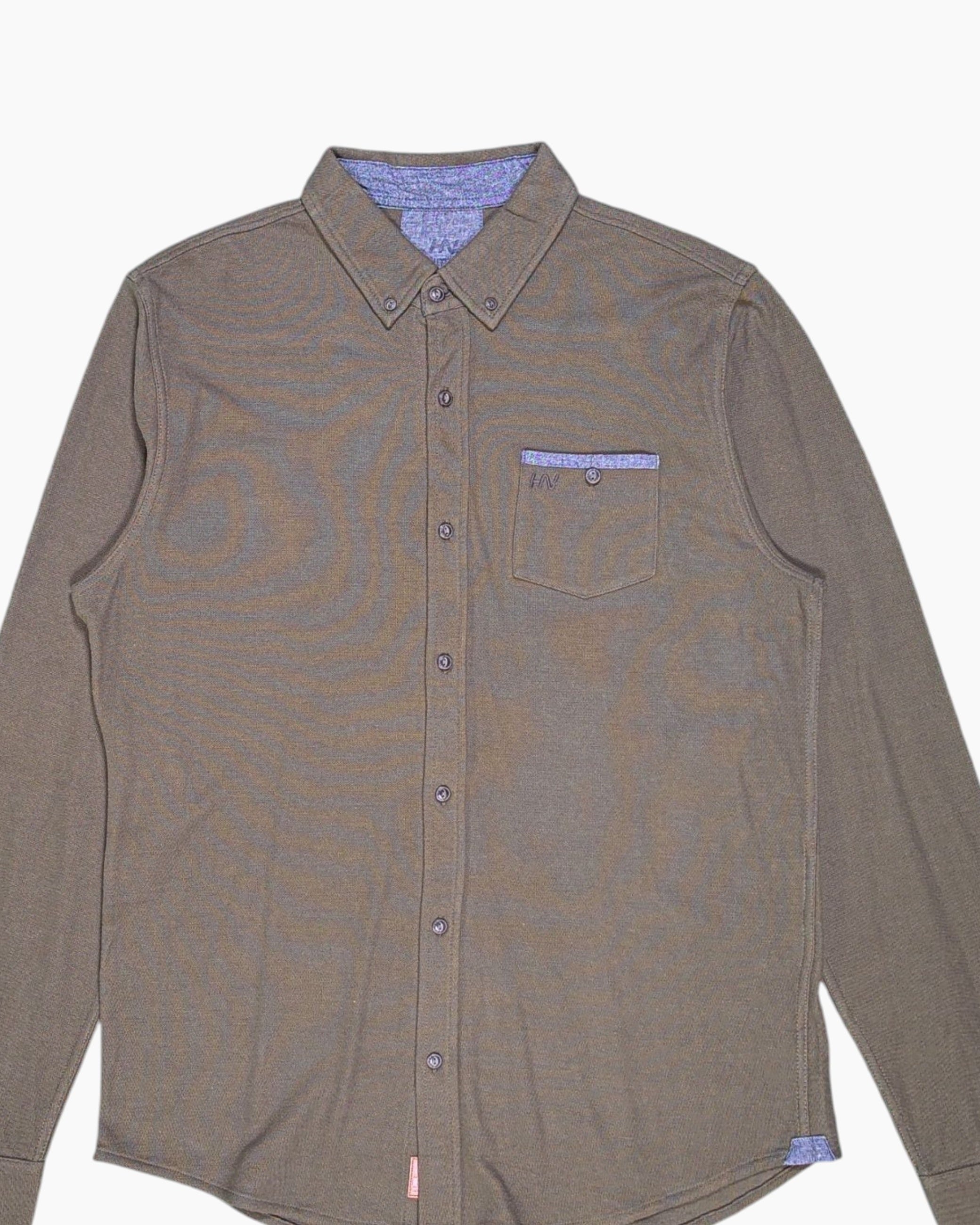 Front-detail-1 Pre-owned huitan nature Button-Down Shirt – Green (XL, Contrast Trim)