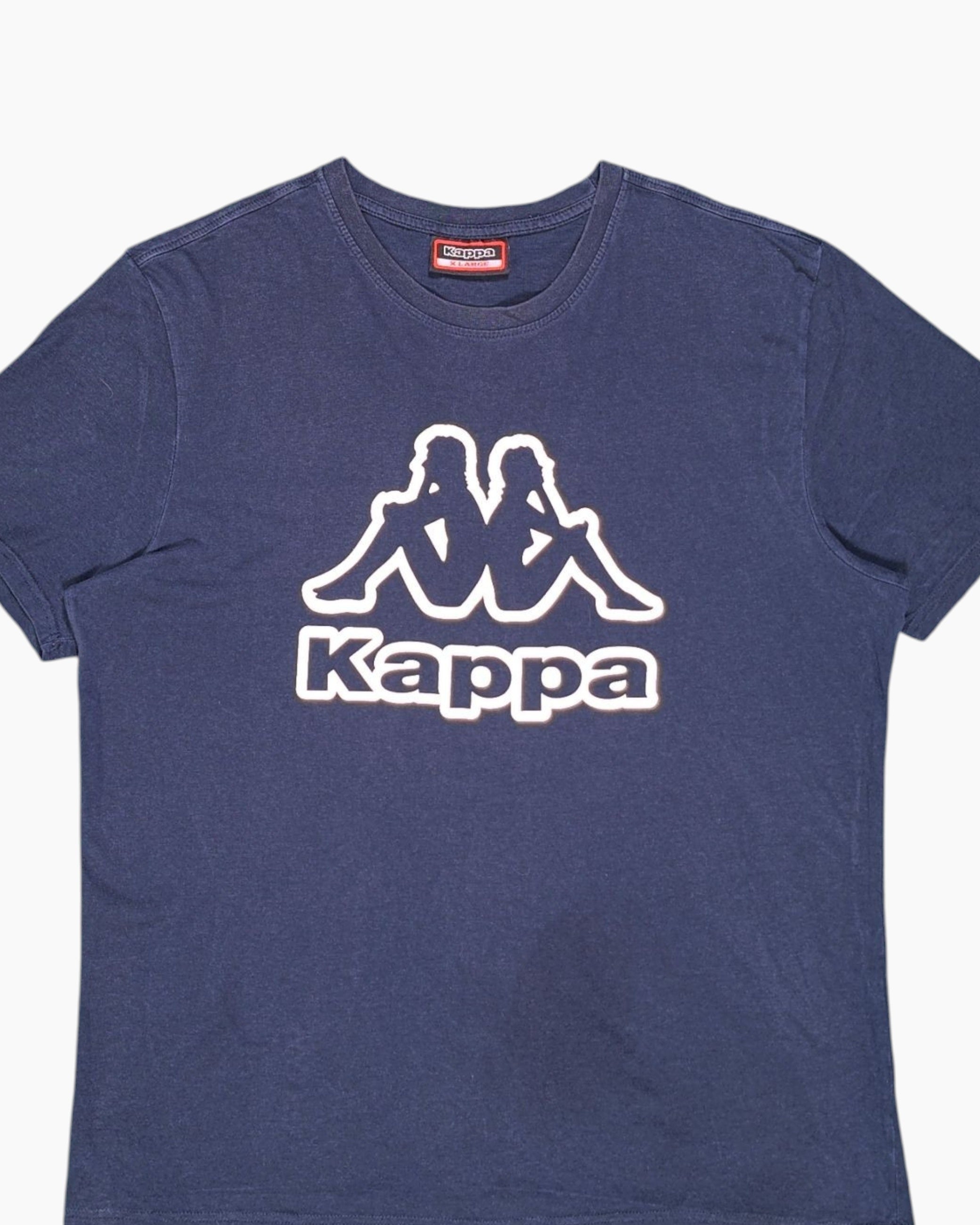 Front-detail-1 Vintage Y2K Kappa Graphic T-Shirt – Navy Oversized Omini Logo