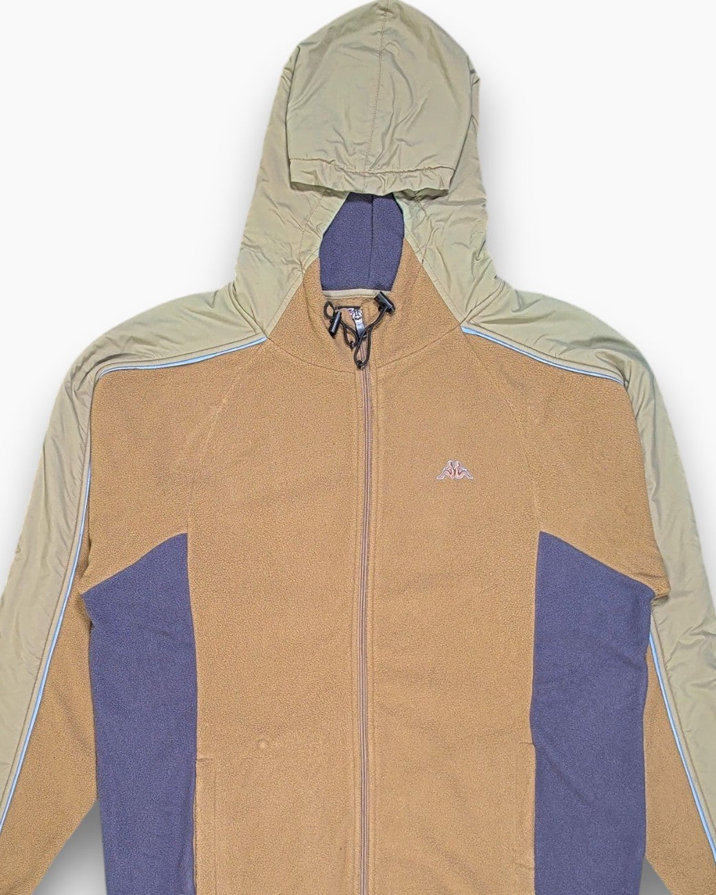 Front-detail-1 Vintage Y2K Kappa Pullover Fleece Jacket with Hood – Brown Contrast Panels