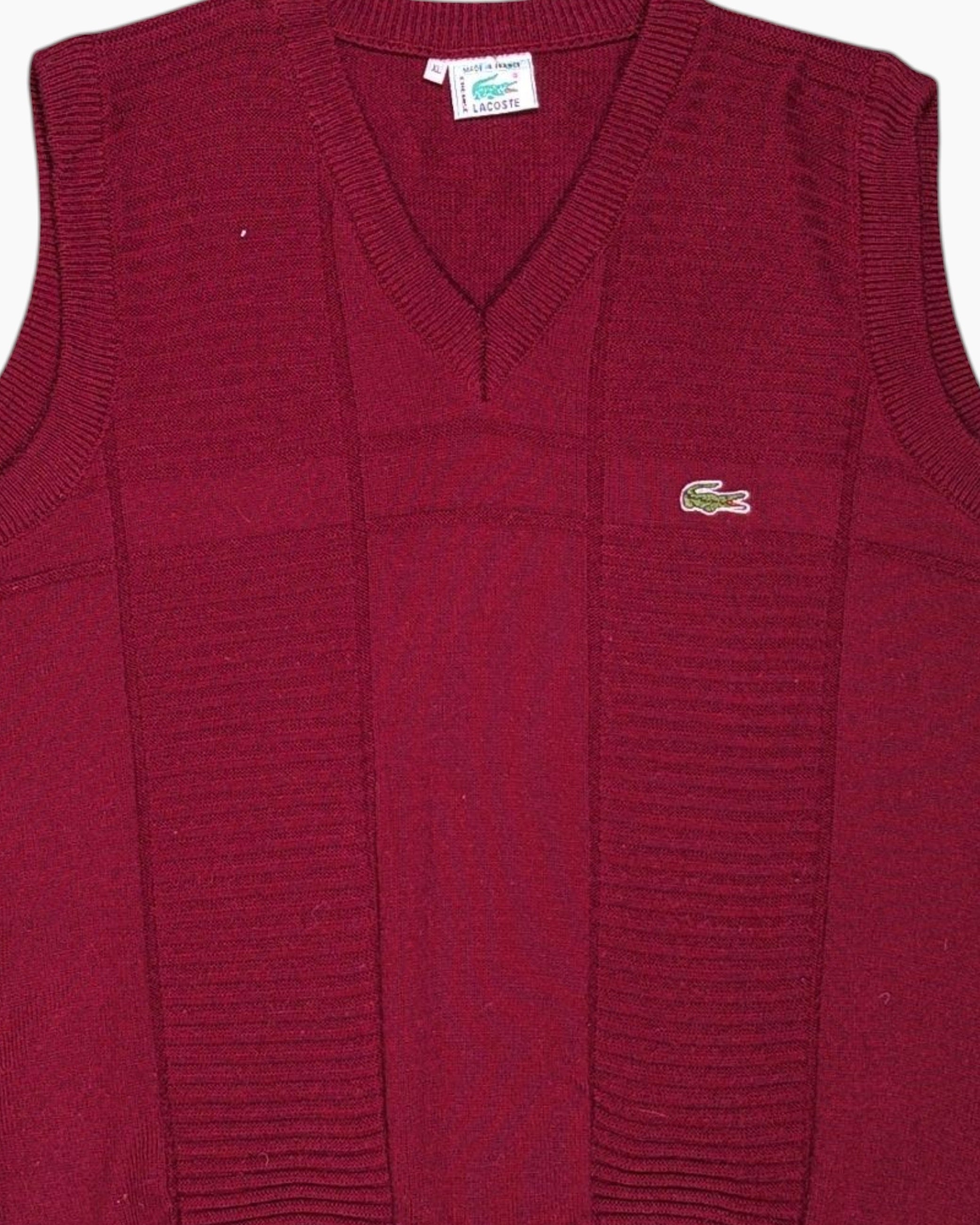 Front-detail-1 Vintage 80s/90s LACOSTE Sweater Vest – Red Crocodile Patch