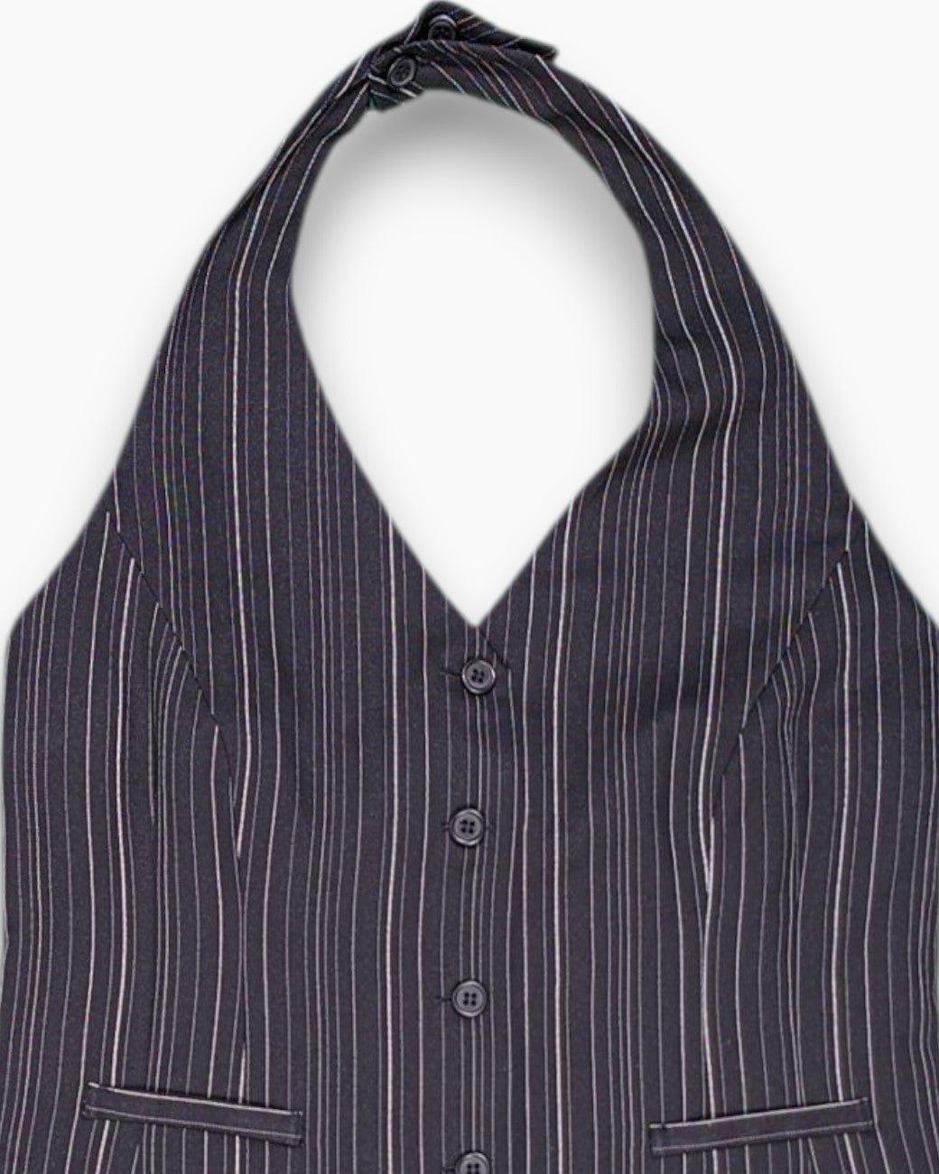 Front-detail-1 Vintage Y2K Laura Scott Waistcoat / Vest – Striped Pinstripe Halter