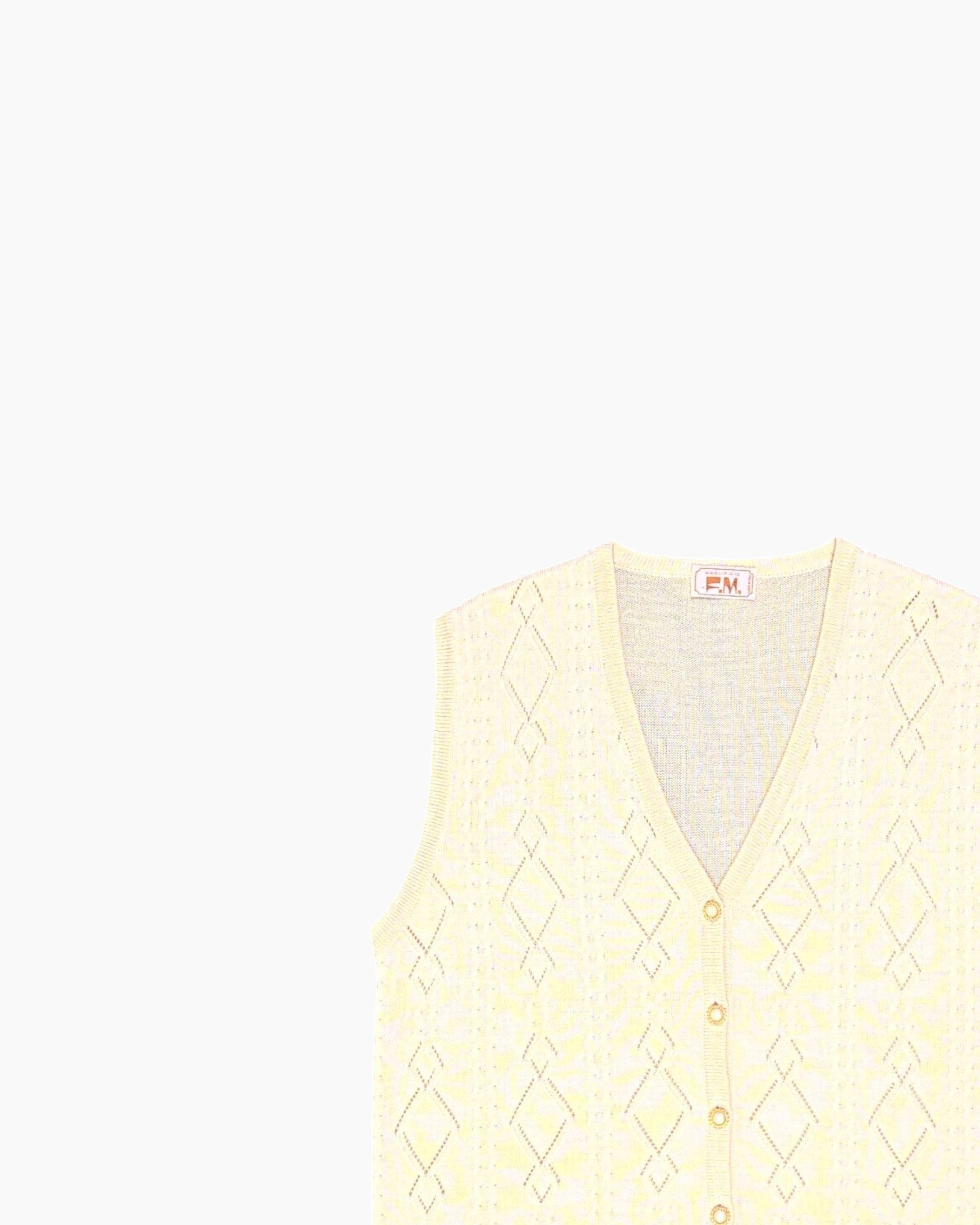 Front-detail-1 Vintage 80s/90s MAGLIFICIO F.M. Button-Down Sleeveless Cardigan – Cream Eyelet Knit