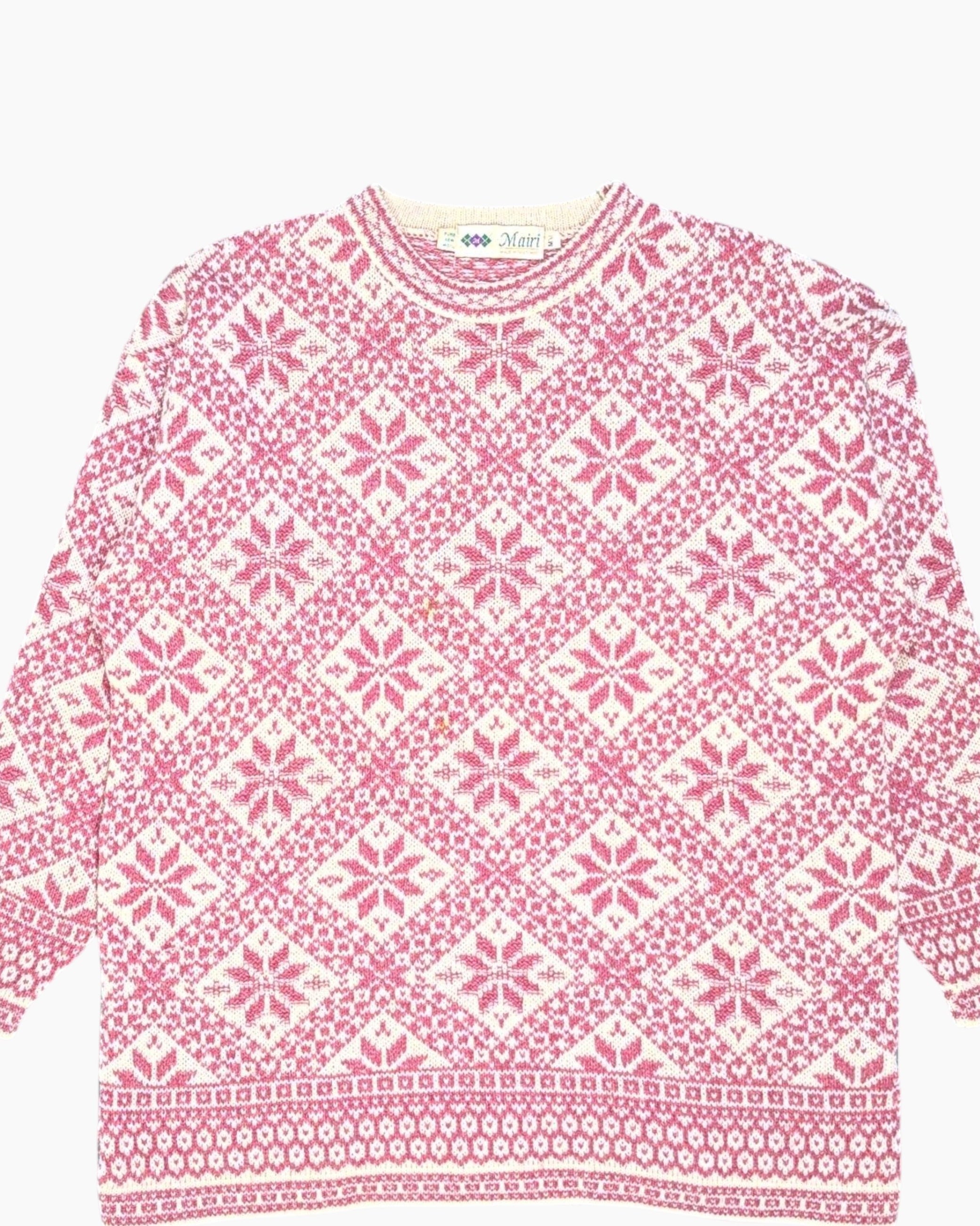 Front-detail-1 Vintage 80s/90s Mairi Pullover Sweater – Pink Fair Isle Jacquard