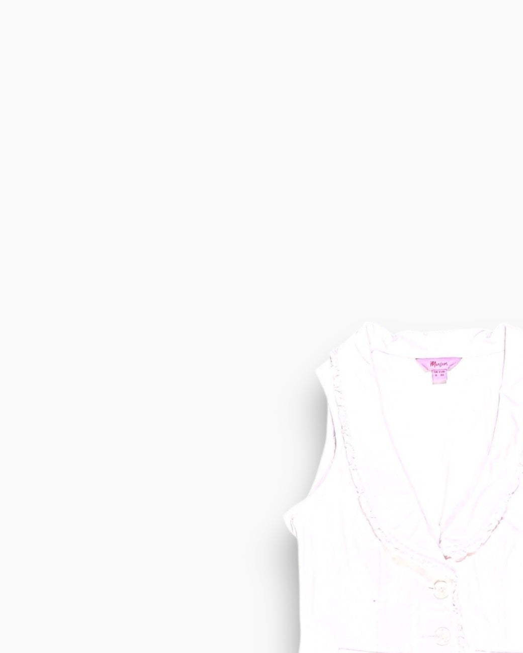Front-detail-1 Vintage 2000s Monsoon Sleeveless Top – White Ruffle Trim