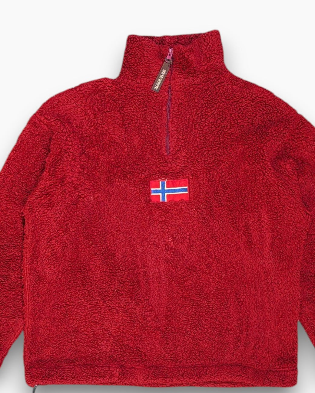Front-detail-1 Vintage 90s/2000s NAPAPIJRI Pullover Sweater (Half-Zip Sherpa) – Red