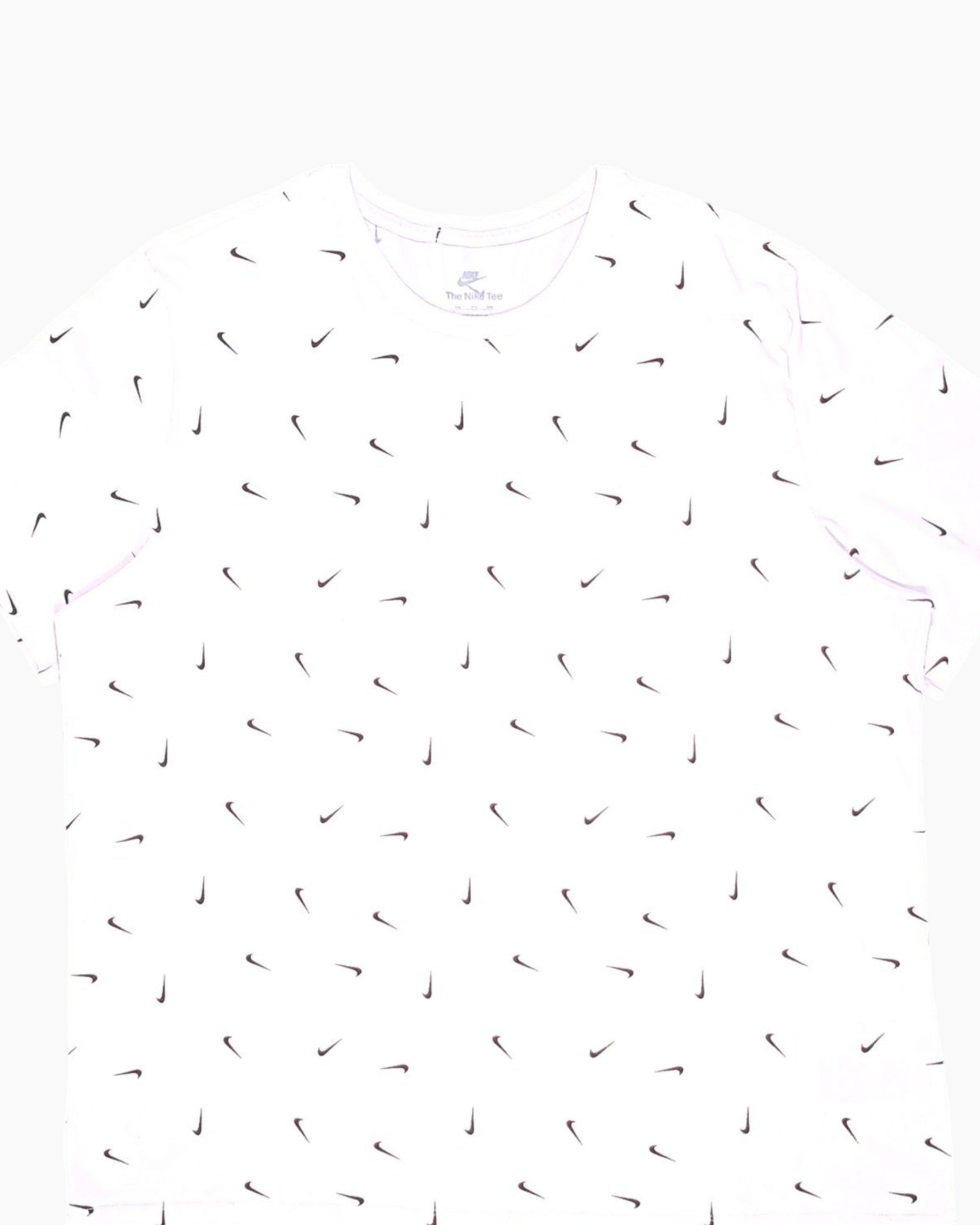 Front-detail-1 Pre-owned Nike Graphic T-Shirt – White All-over Swoosh