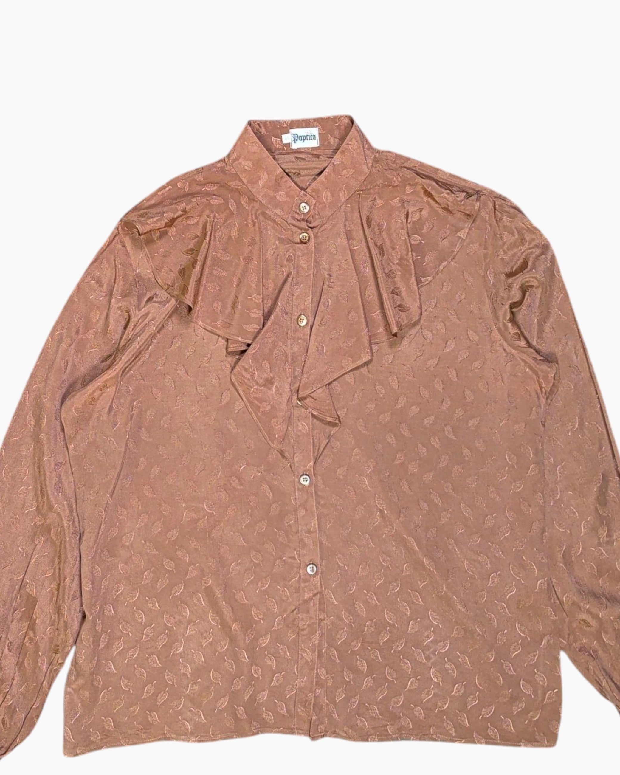 Front-detail-1 Vintage 80s/90s Paporia Button-Down Shirt – Brown Jacquard Bow