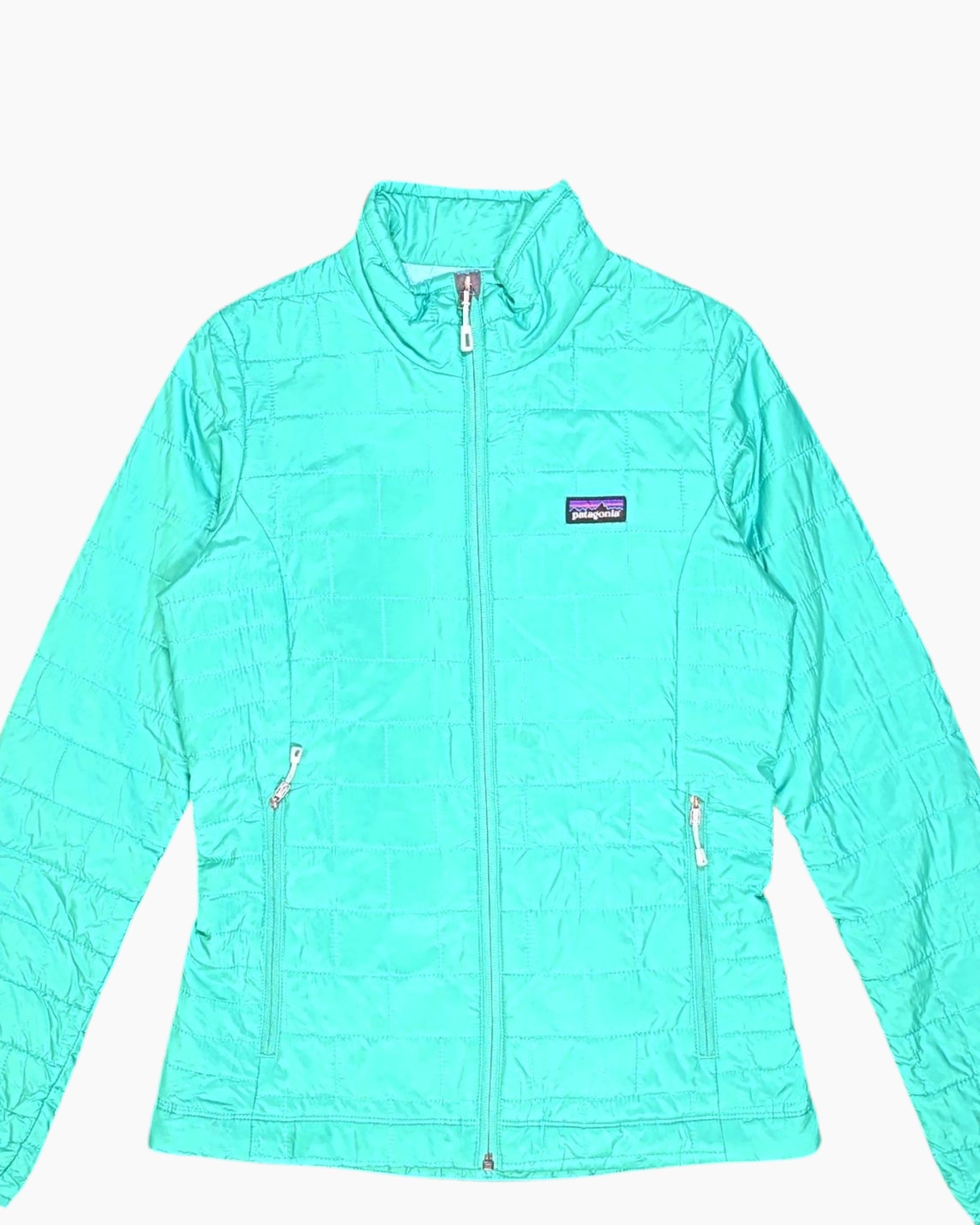 Front-detail-1 Pre-owned Patagonia Quilted Jacket – Green Quilted Insulation