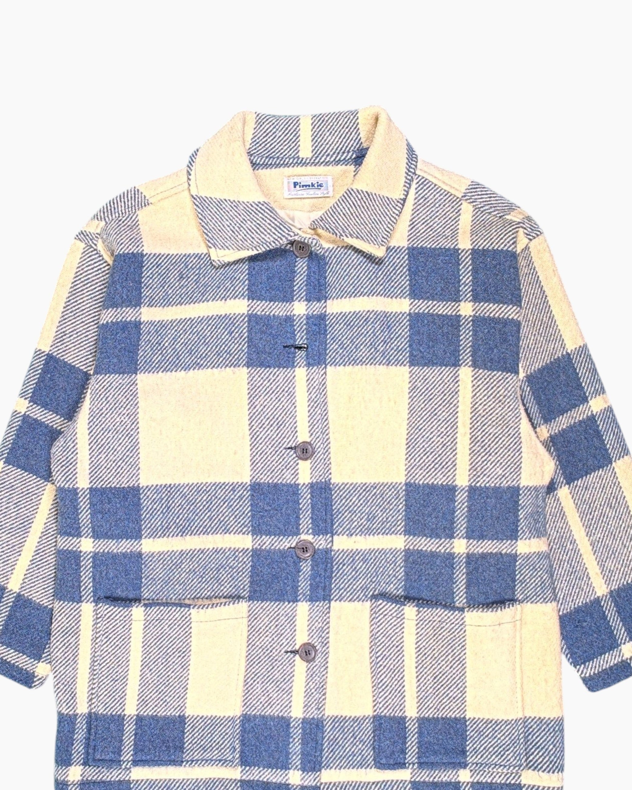 Front-detail-1 Vintage 80s/90s Pimkie Button-Down Shacket – Pastel Blue Cream Checkered