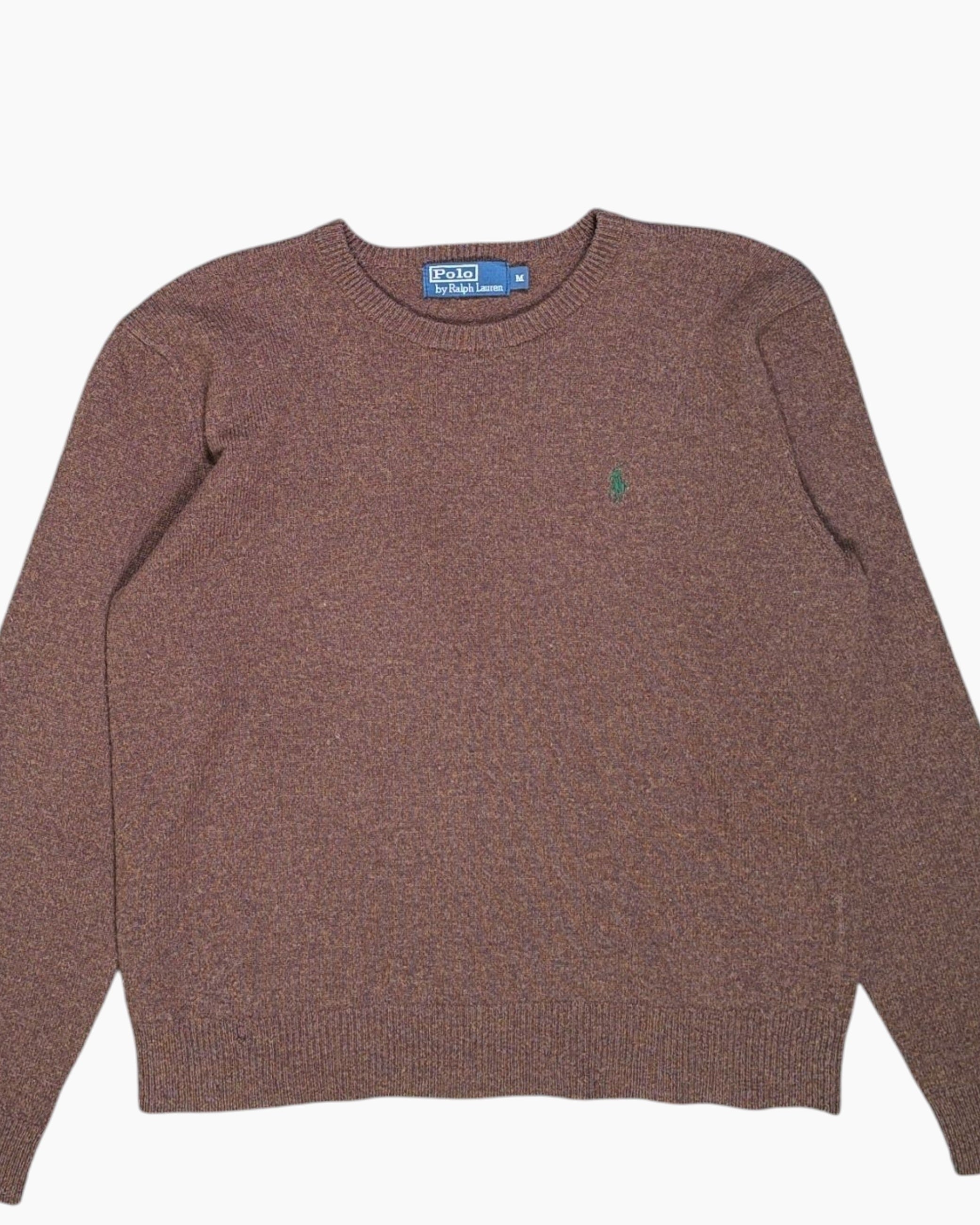 Front-detail-1 Vintage 90s Polo by Ralph Lauren Pullover Sweater – Brown Embroidered Pony