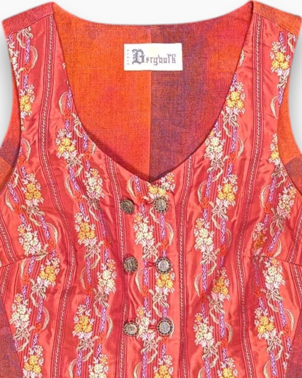 Front-detail-1 Vintage 80s/90s P.P.P.E. / Brynhildr Crop Top – Red Embroidered Trachten