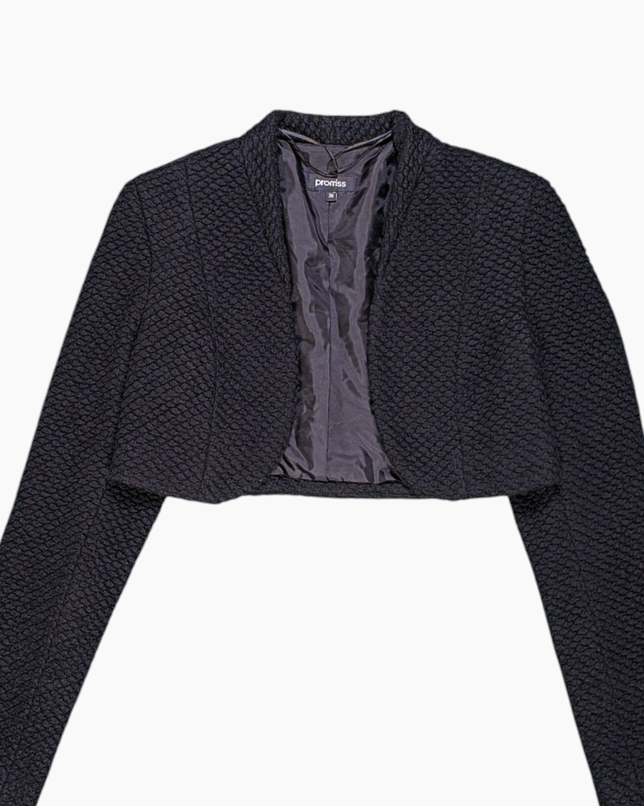 Front-detail-1 Vintage 90s/2000s promiss Cropped Textured Jacket – Black Cropped Bolero