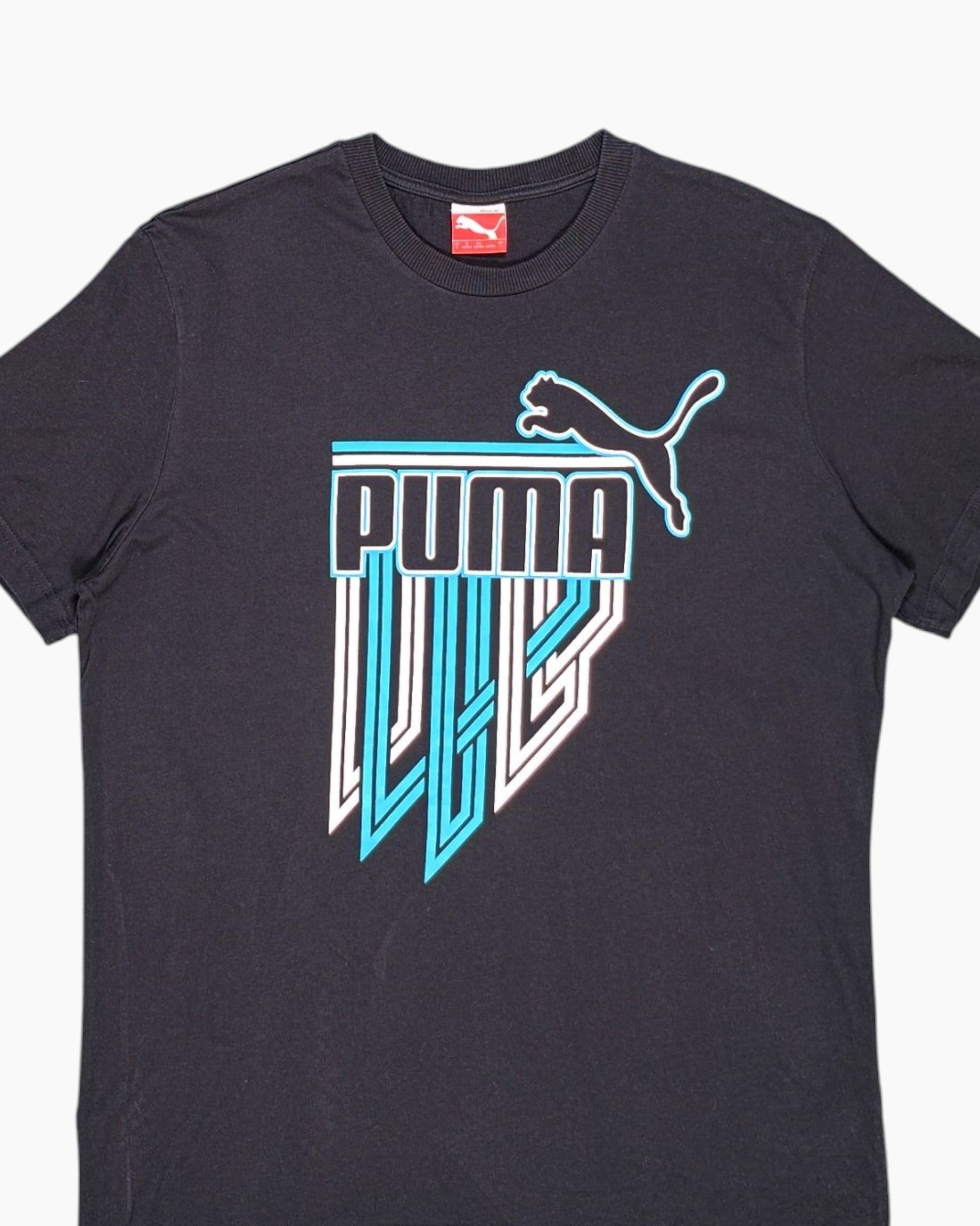 Front-detail-1 Pre-owned PUMA Graphic T-Shirt – Black Front Print