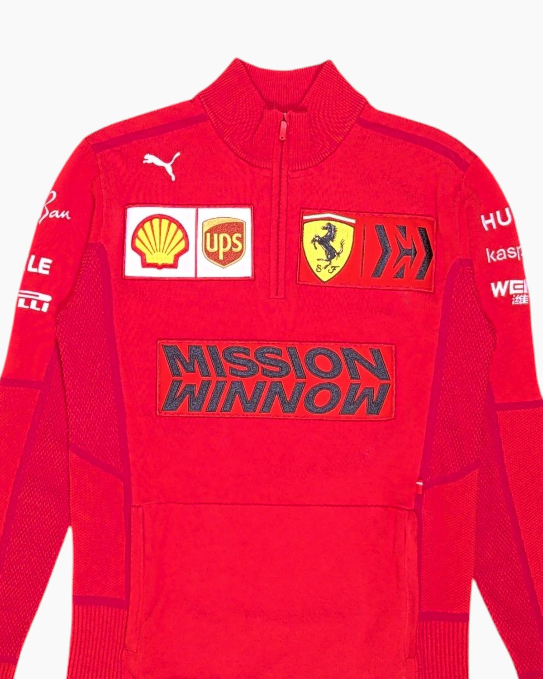 Front-detail-1 Pre-owned PUMA Pullover Sweater – Red Half-Zip Kangaroo Pocket