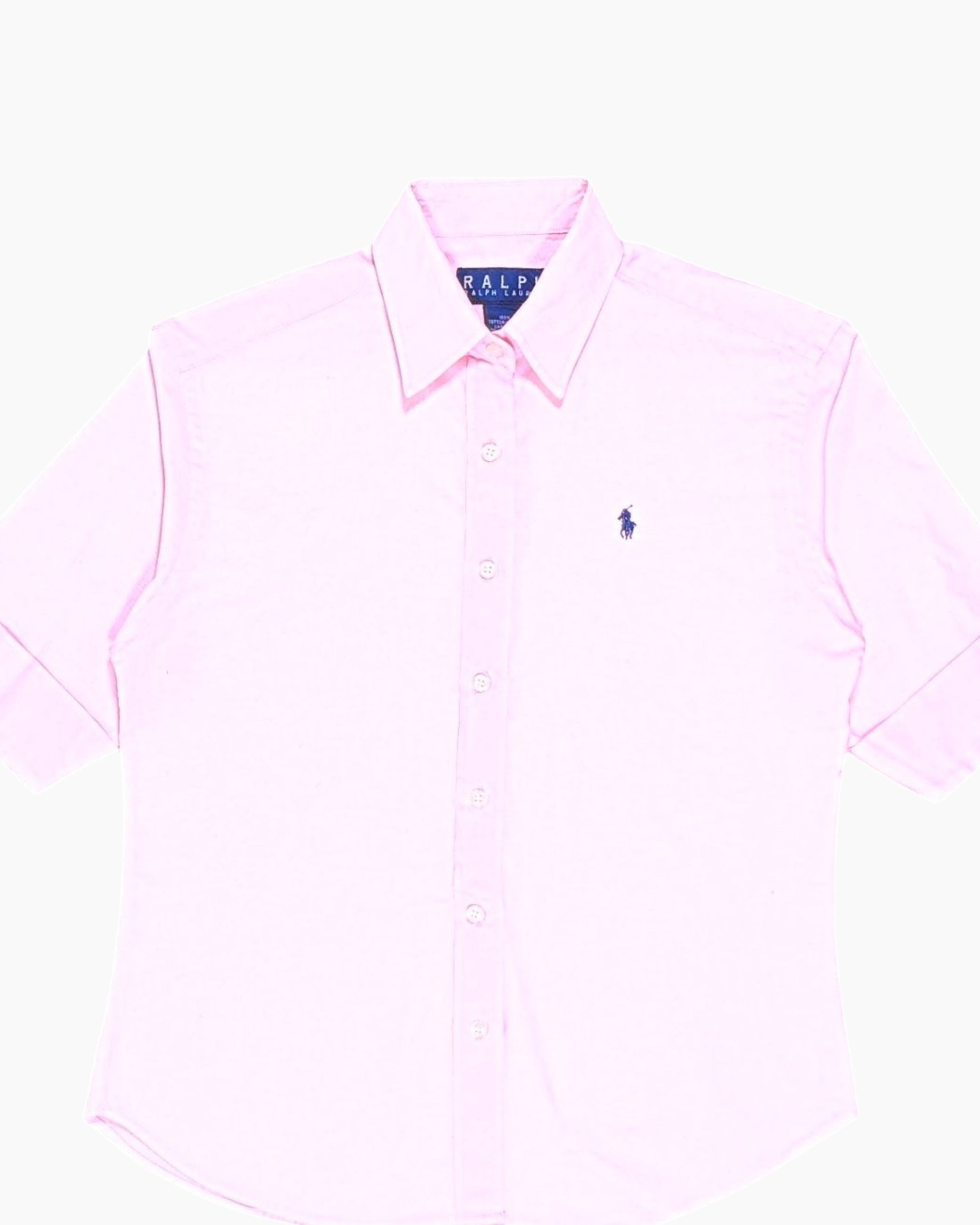Front Detail 1 Vintage 90s Ralph Lauren Button-Down Shirt – Pink Embroidered Logo
