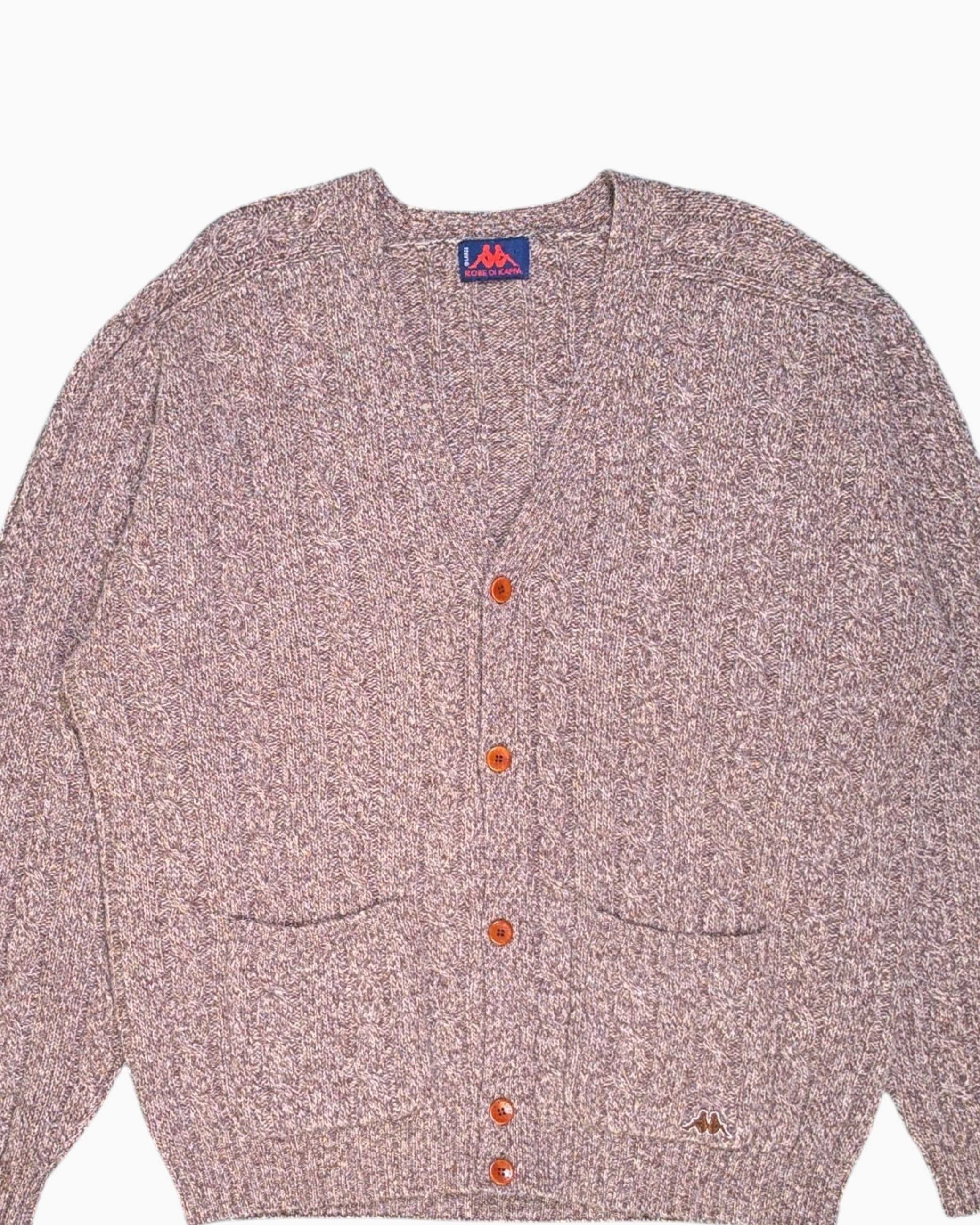 Front-detail-1 Pre-owned ROBE DI KAPPA Cardigan – Brown Ribbed Crew