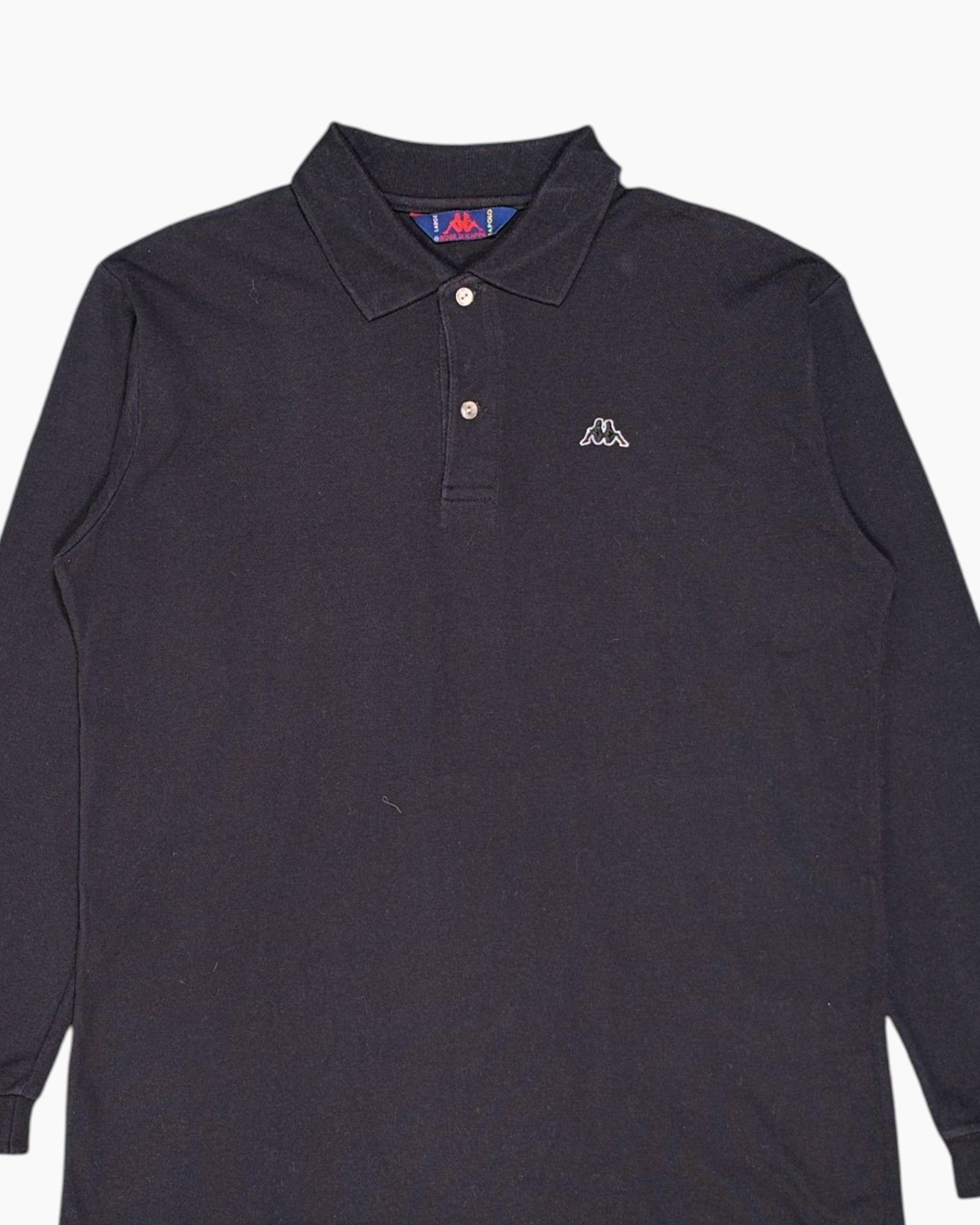 Front-detail-1 Pre-owned ROBE DI KAPPA Long Sleeve Polo Shirt – Black Embroidered Logo