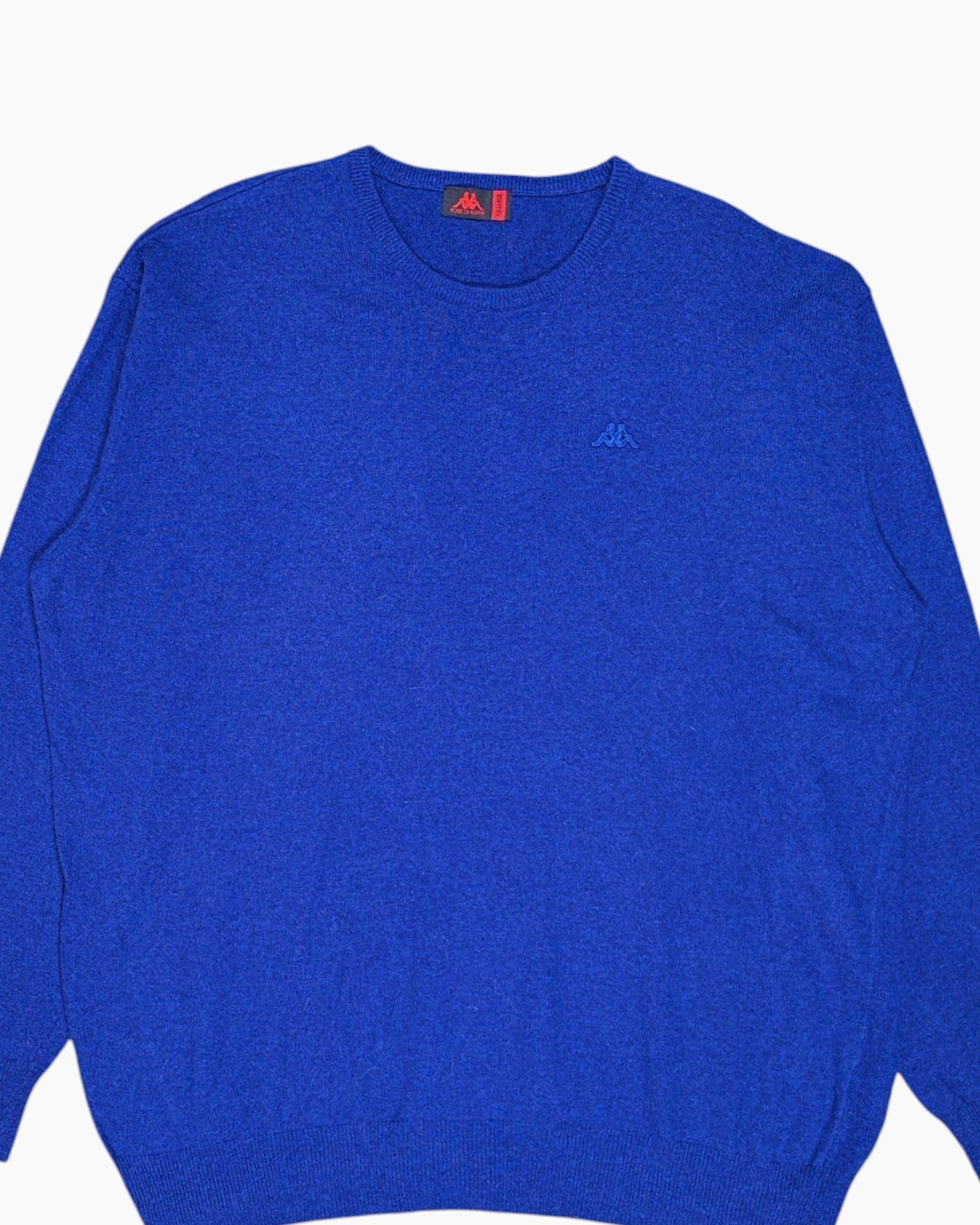 Front-detail-1 Vintage Y2K Robe di Kappa Pullover Sweater – Blue embroidered logo