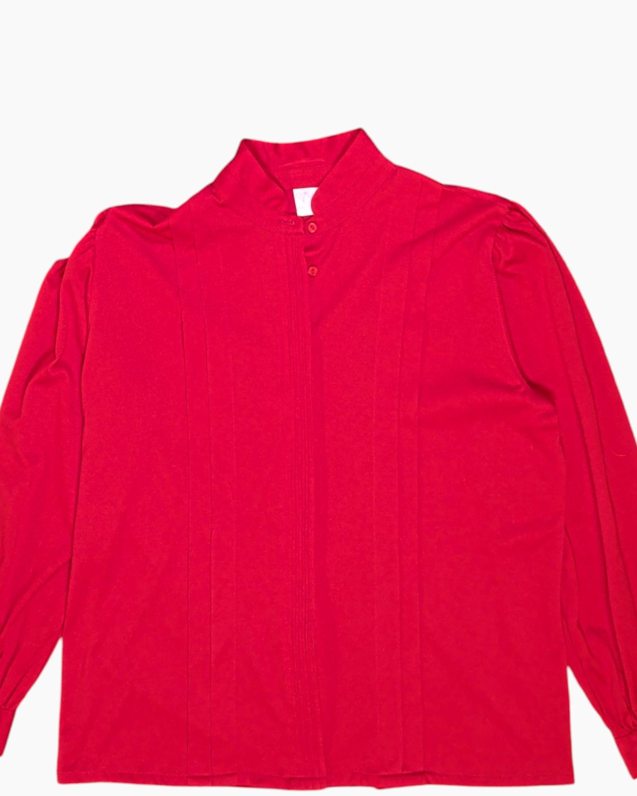 Front-detail-1 Vintage 80s root kramer Long Sleeve Blouse – Red pintuck detail
