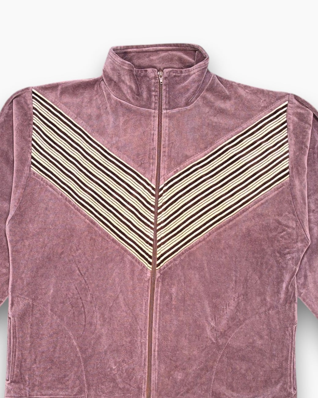 Front-detail-1 Vintage 90s/2000s Ryszard Kozak Zip-up Track Jacket – Pink Chevron Panel