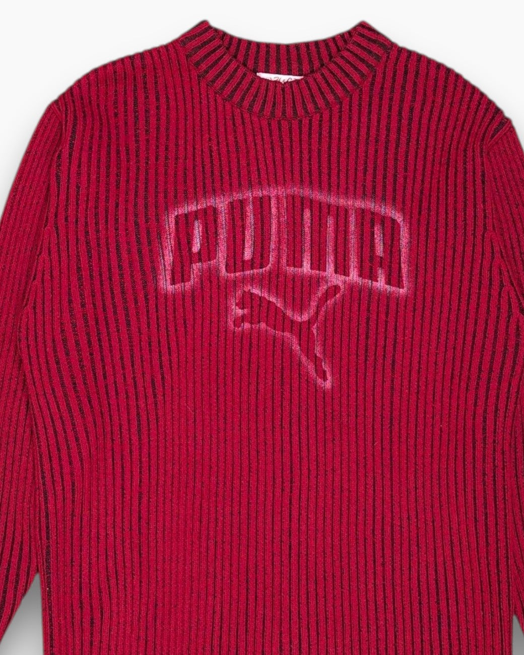 Front-detail-1 Vintage 80s/90s SH&C Pullover Sweater – Red Ribbed Knit (Vintage Secondhand)