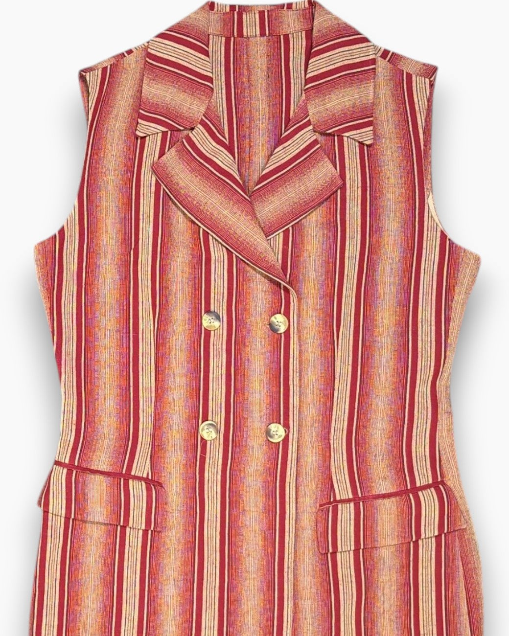 Front-detail-1 Vintage 80s/90s SIR BEMA Sleeveless Button-Front Blouse – Striped